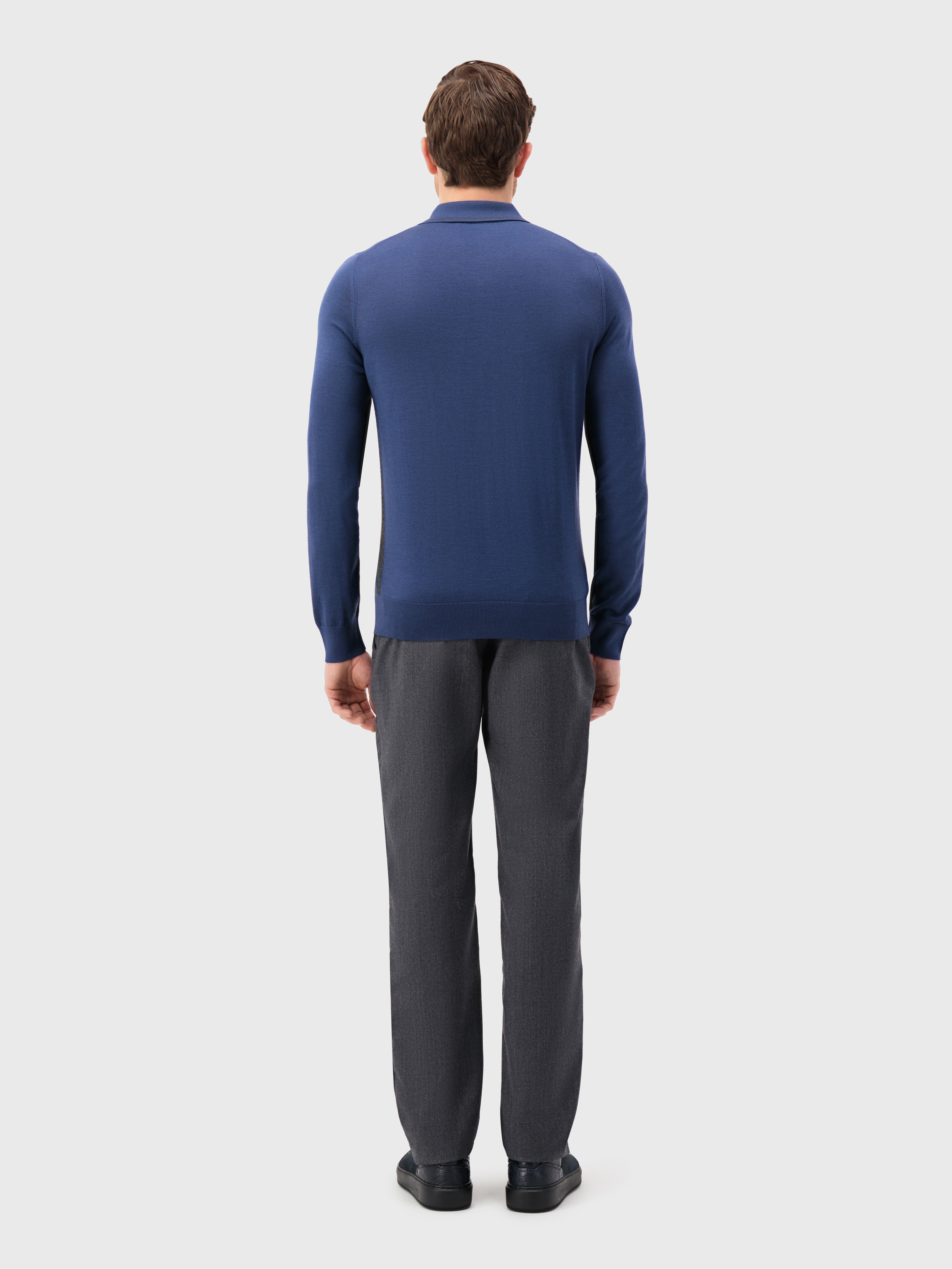 Рубашка-поло с длинным рукавом и вышивкой эмблемы грифона дымчато-голубая