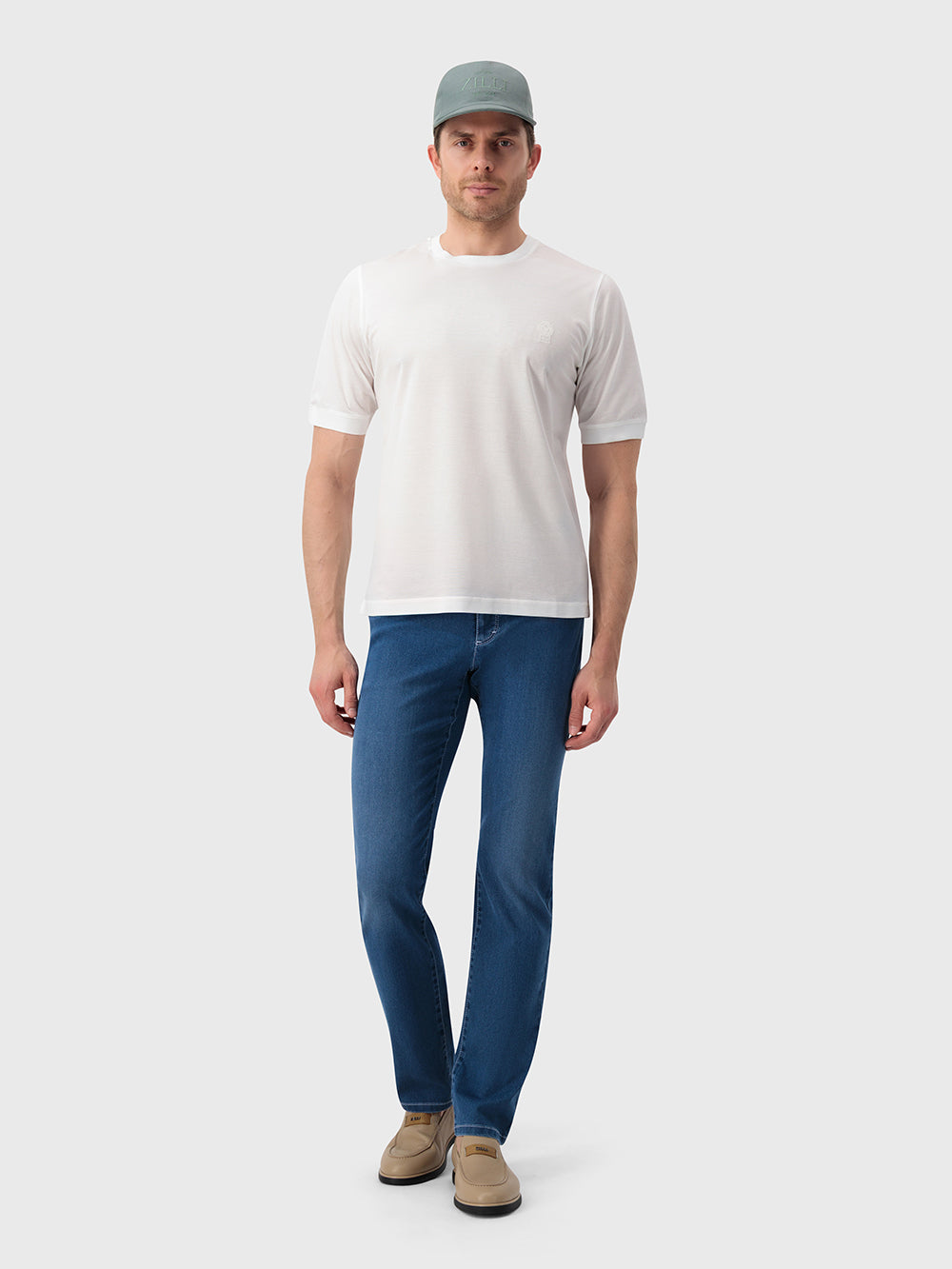 "ZILLI Crest" Embroidery Cotton T-Shirt - White