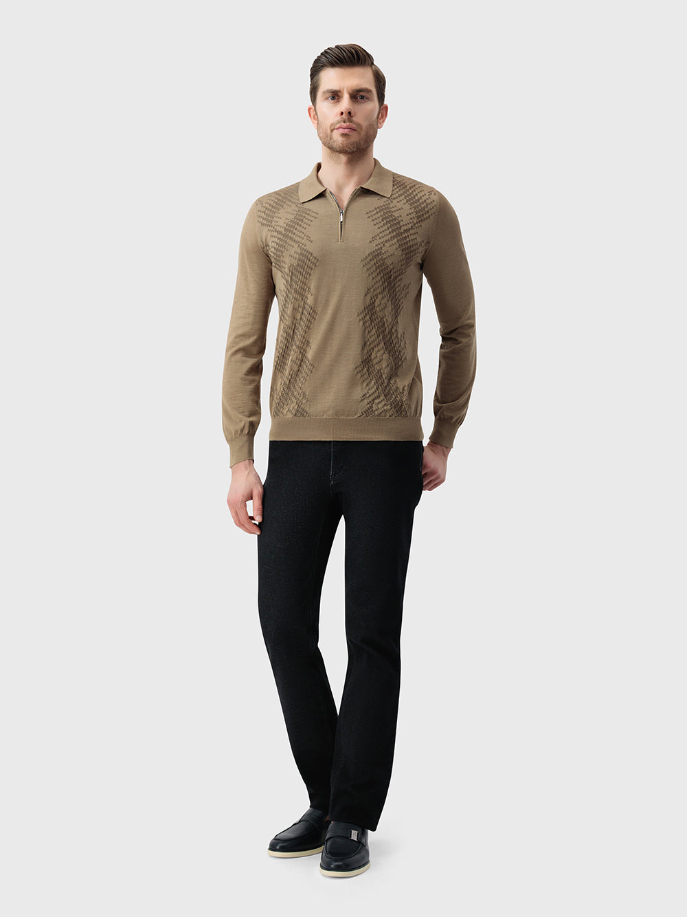 60% Wool 40% Silk Polo Sweater - Cappuccino