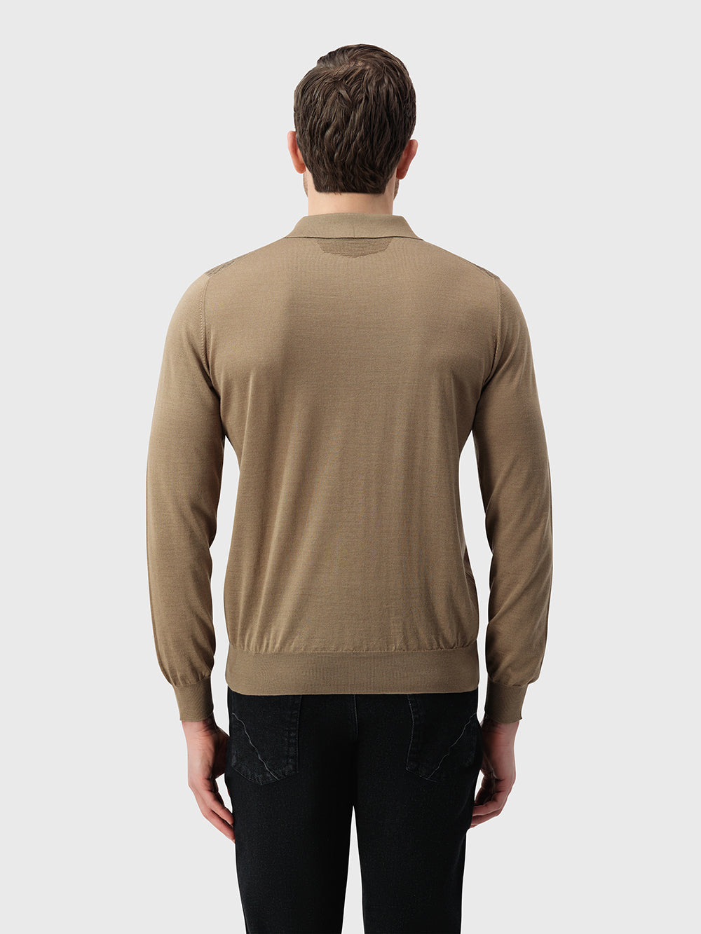 60% Wool 40% Silk Polo Sweater - Cappuccino