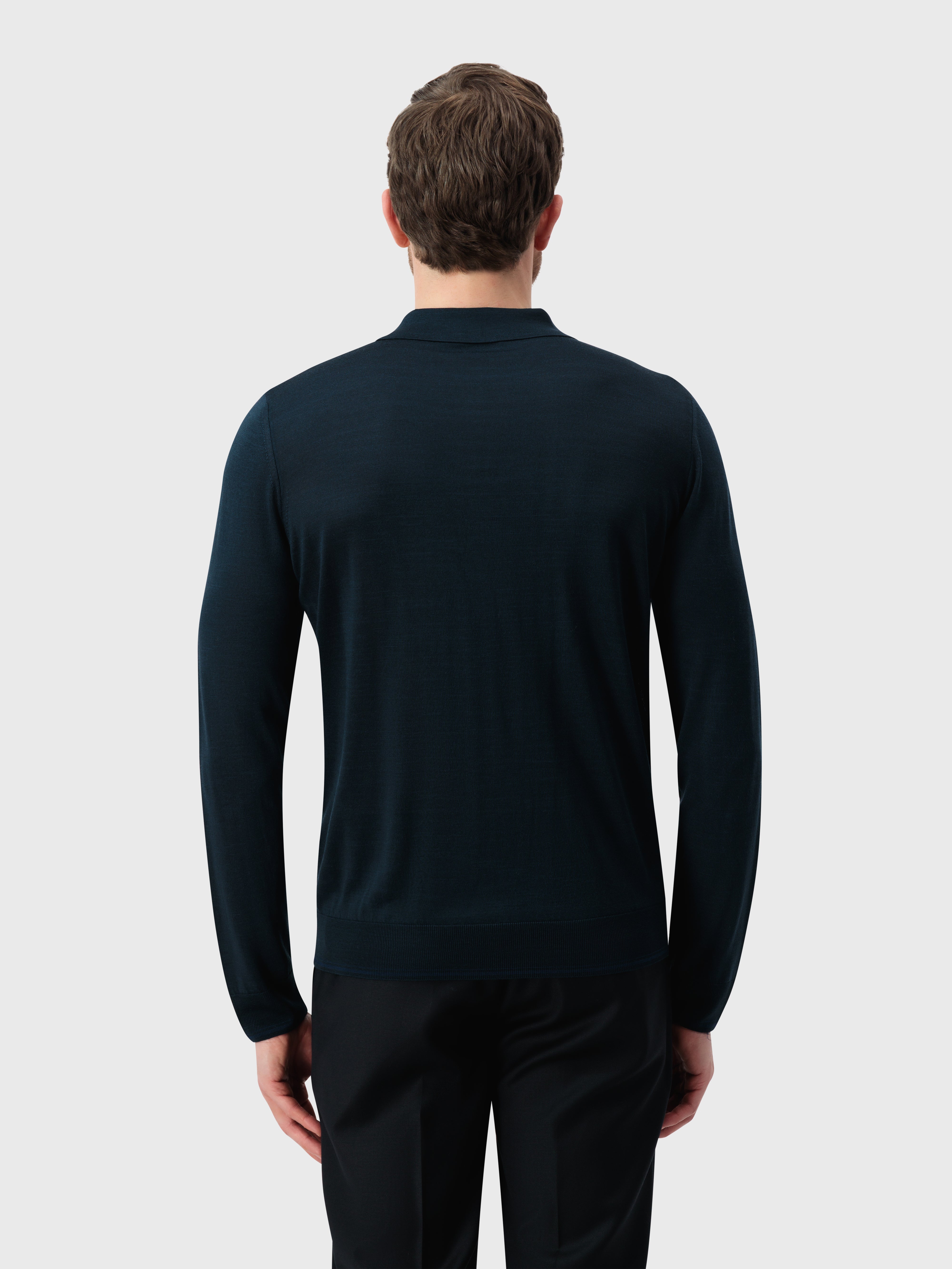 Silk Half-Zip Knit with Crocodile Leather Trim – Dark Navy