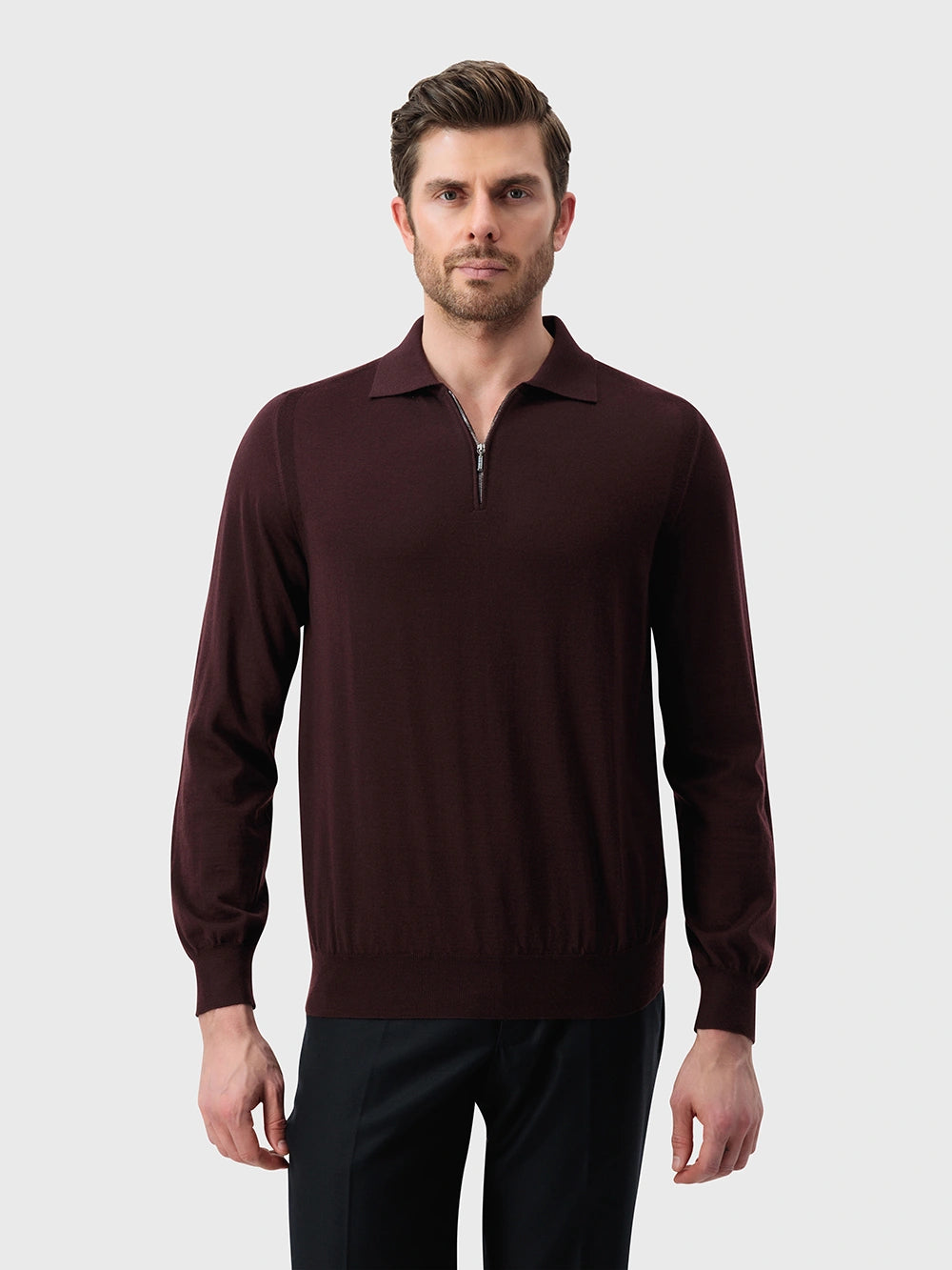 Wool-Silk Lightweight Polo Half-Zip Knit – Ruby