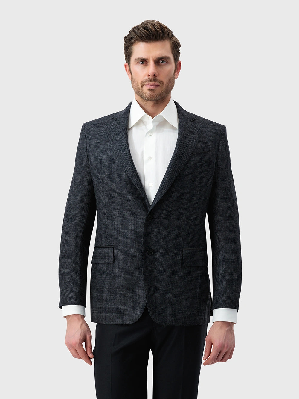 Wool Checked Blazer – Charcoal
