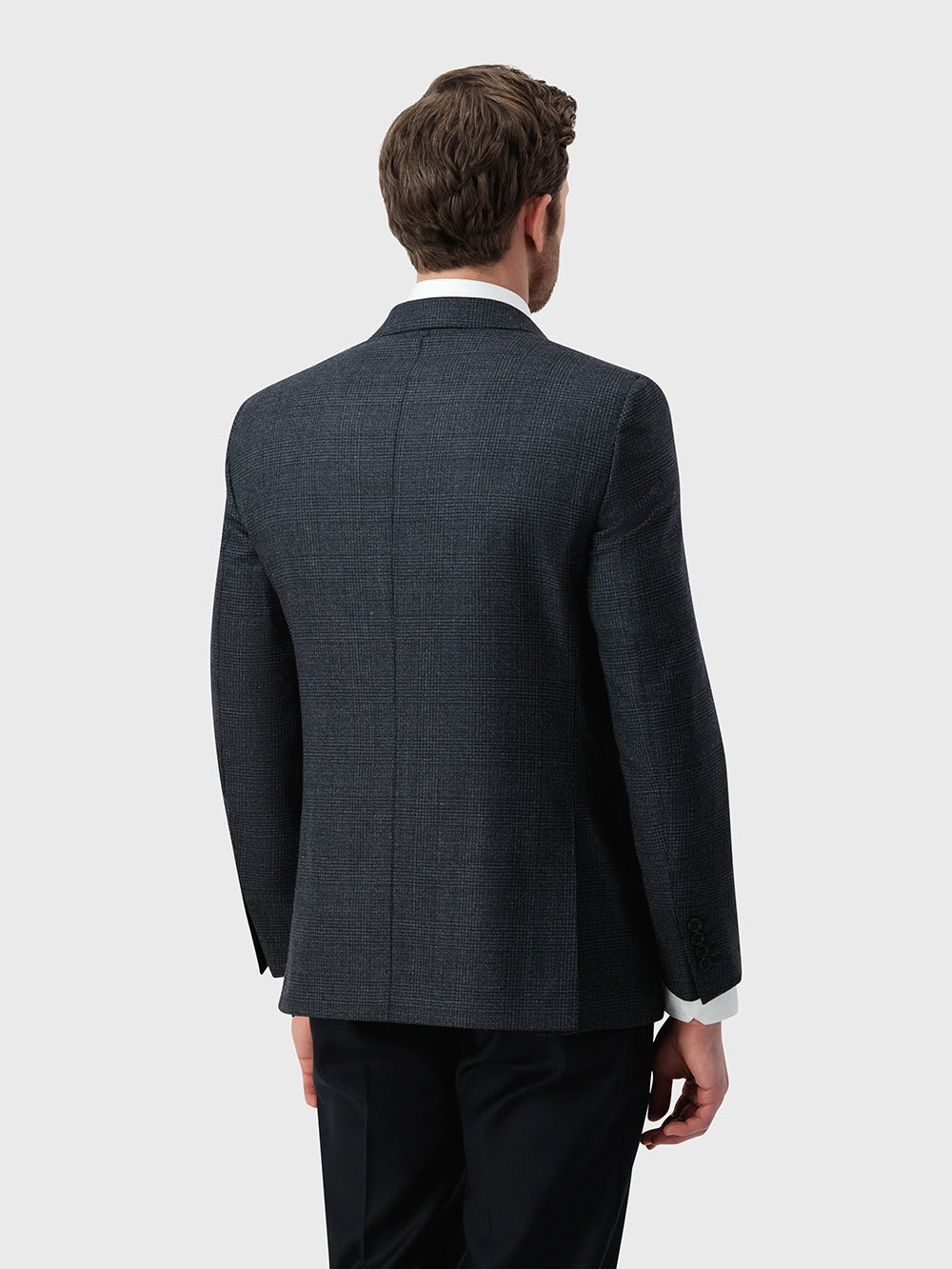 Wool Checked Blazer – Charcoal