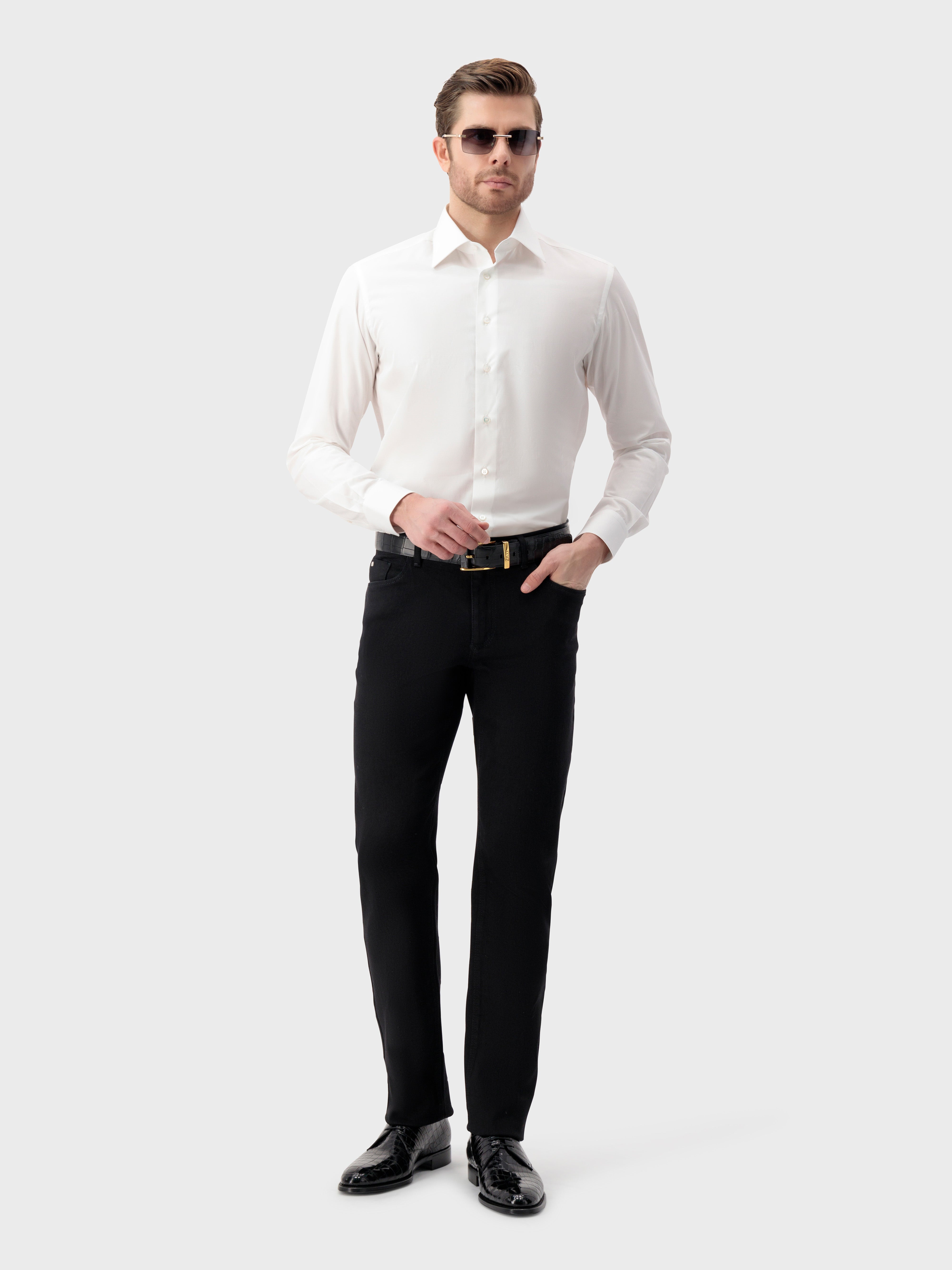 Хлопковая рубашка с одним отложным воротником - Белый