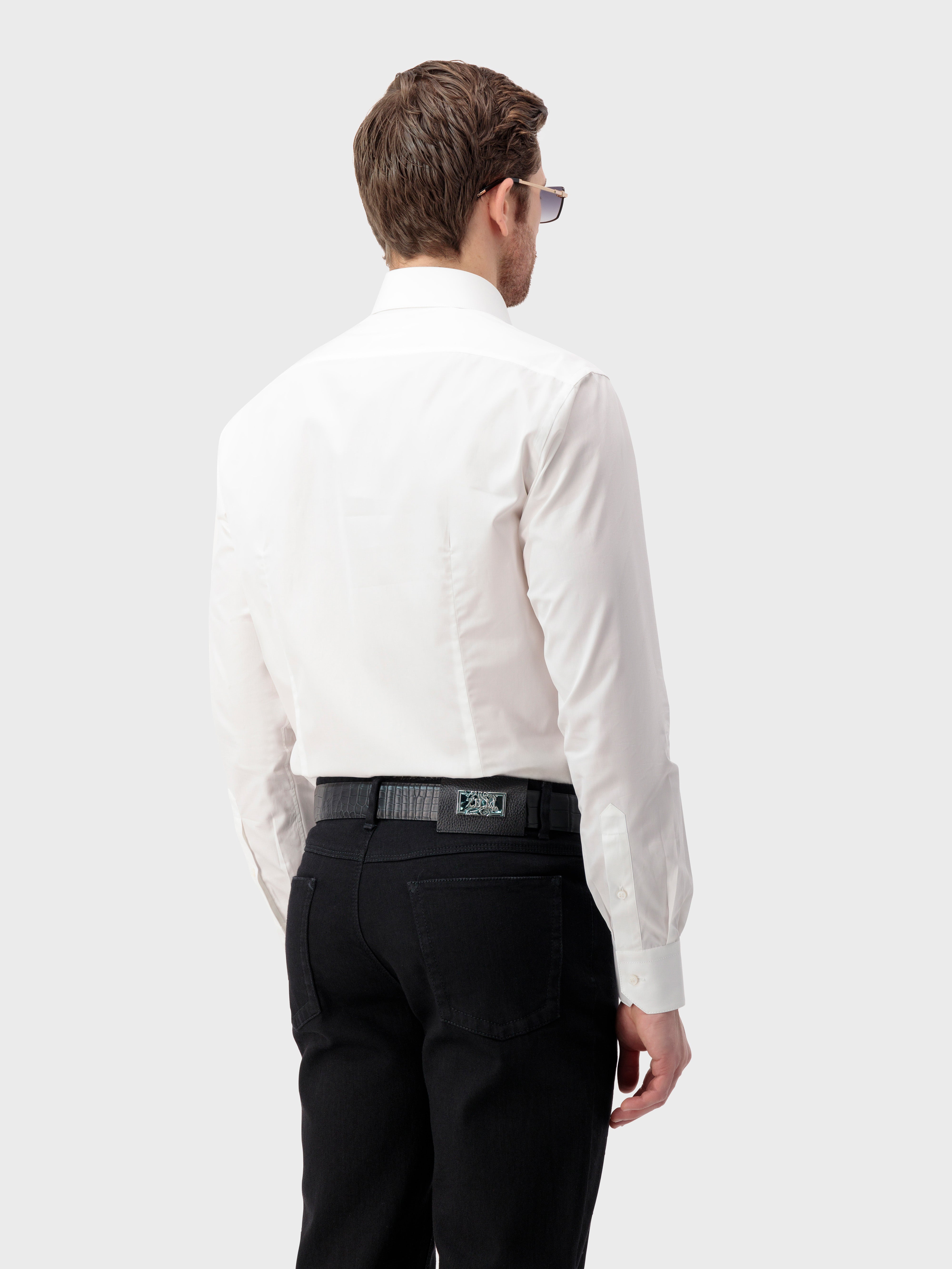 Хлопковая рубашка с одним отложным воротником - Белый