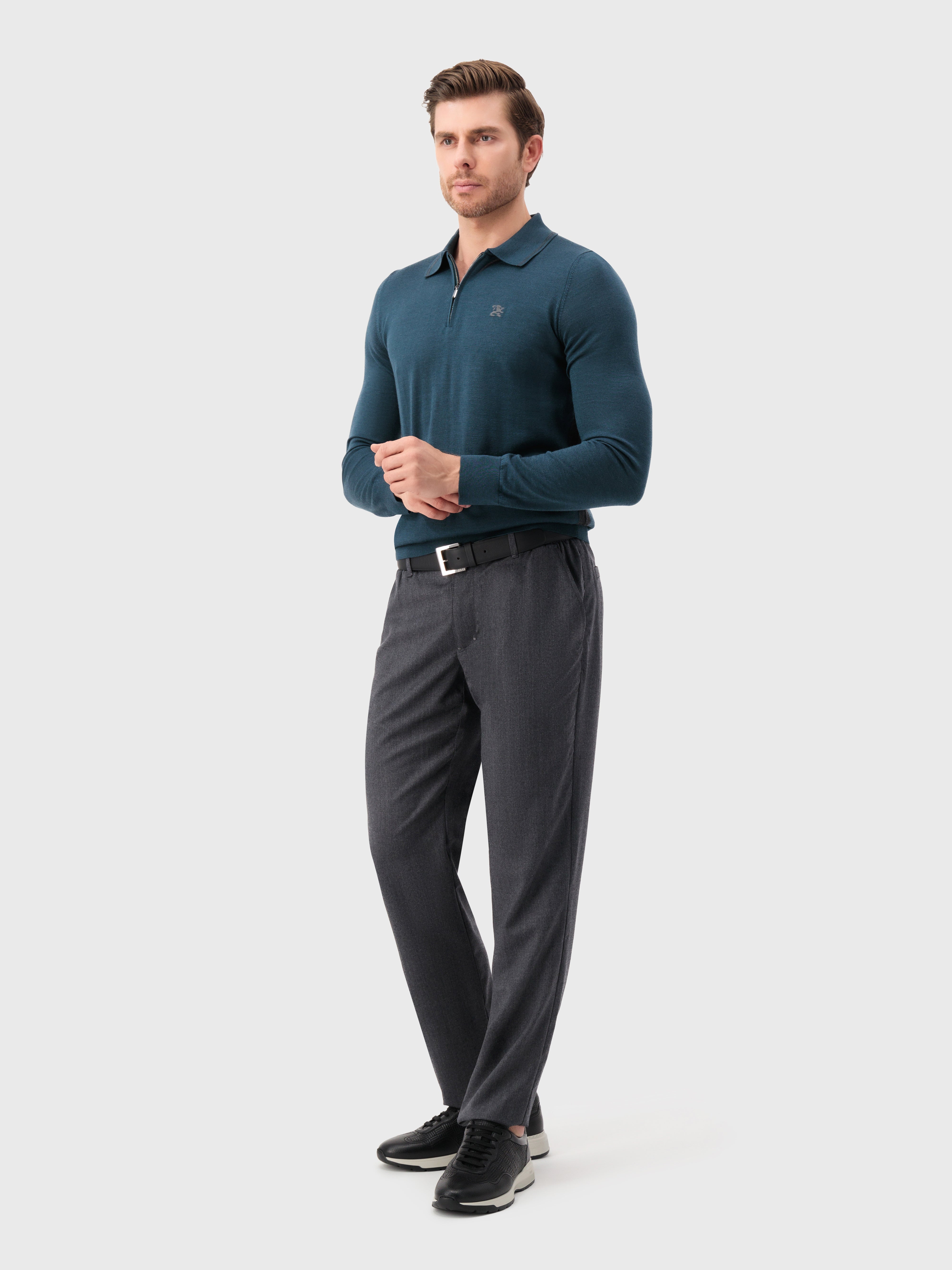 Рубашка-поло с длинным рукавом и вышивкой эмблемы грифона темно-зеленая