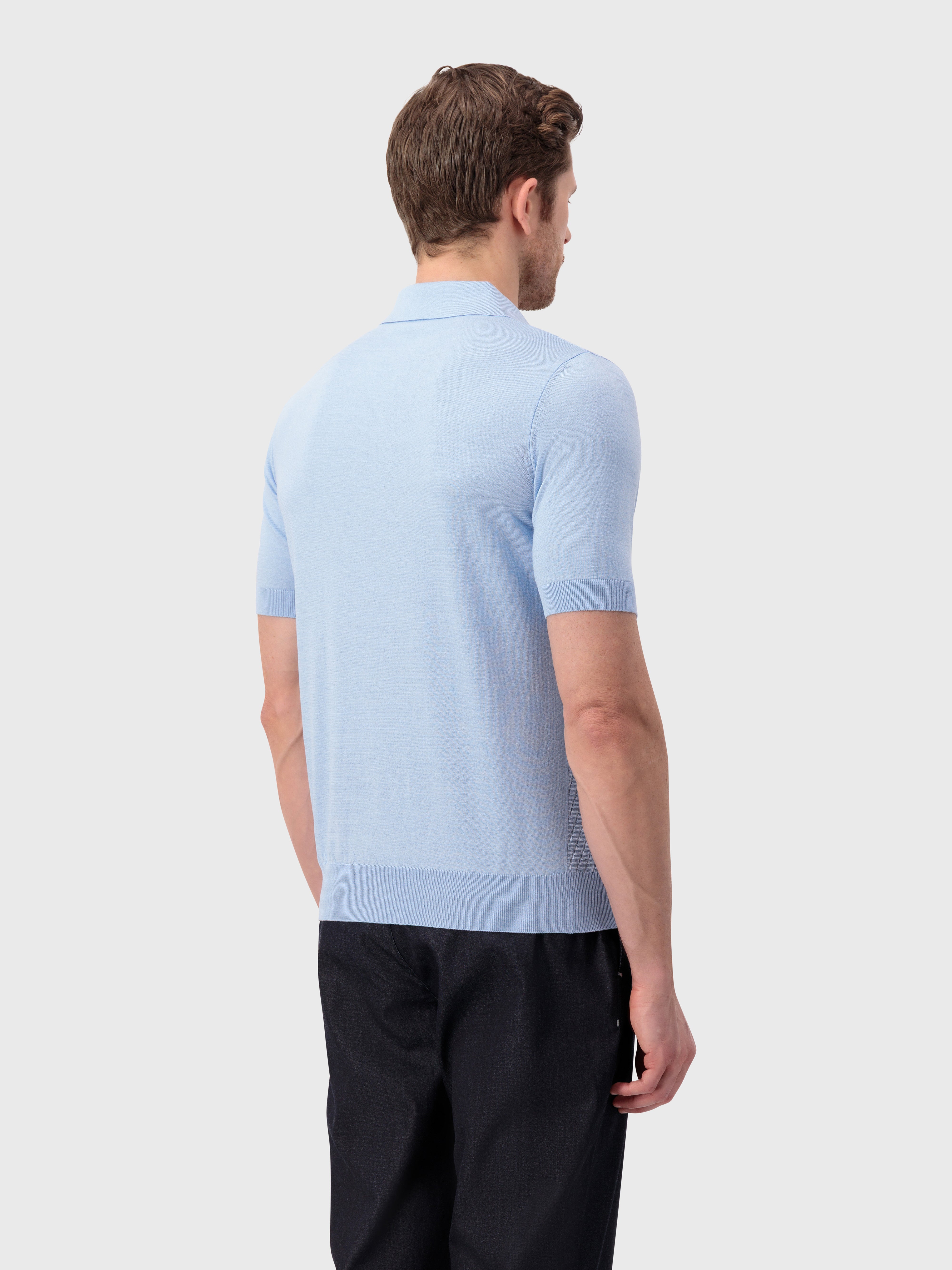 Трикотажное поло из шелка и хлопка с отделкой под крокодила "Корзинка" - бледно-голубой оникс