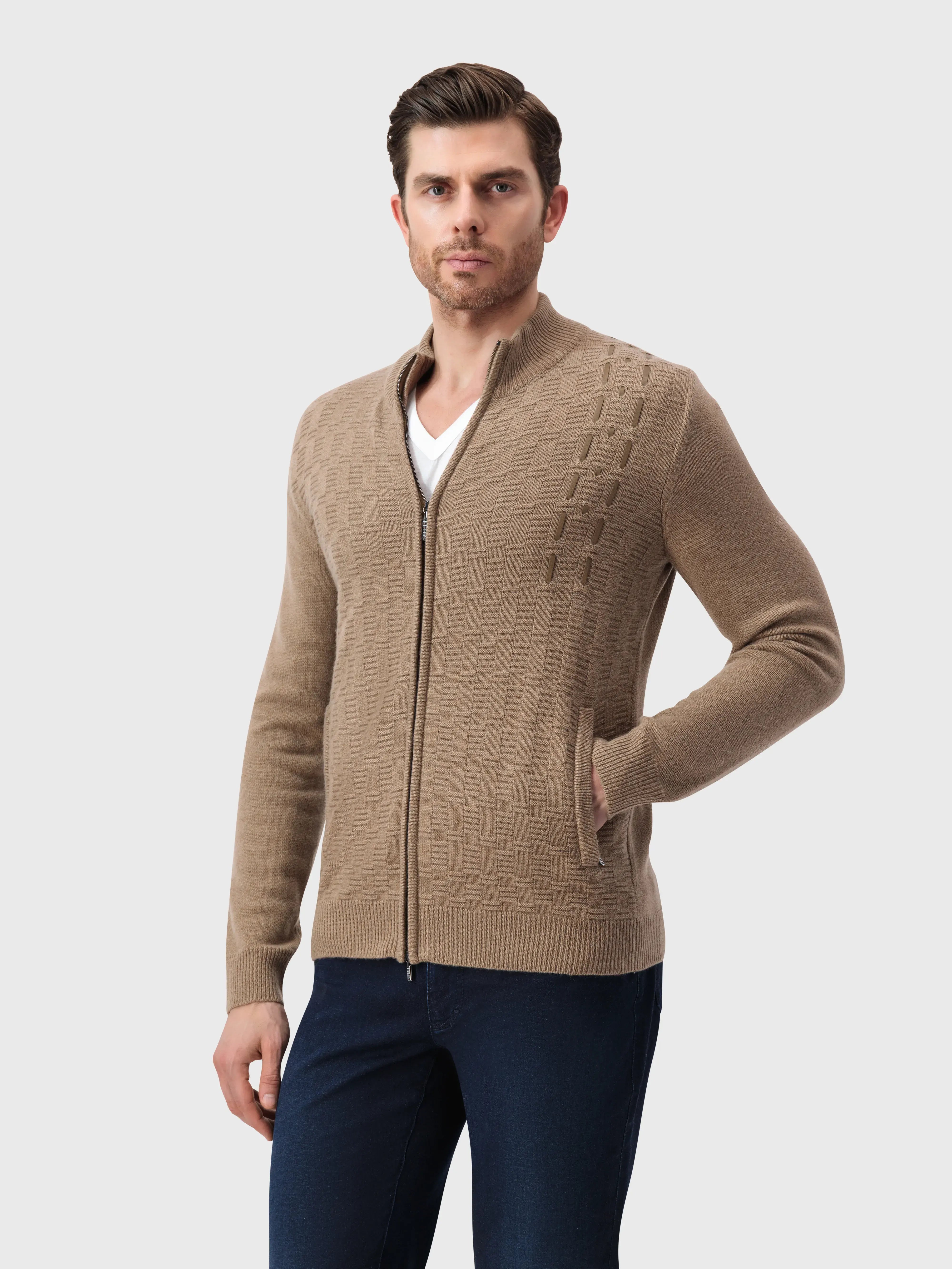 Basket-Weaved Cardigan - Cappuccino