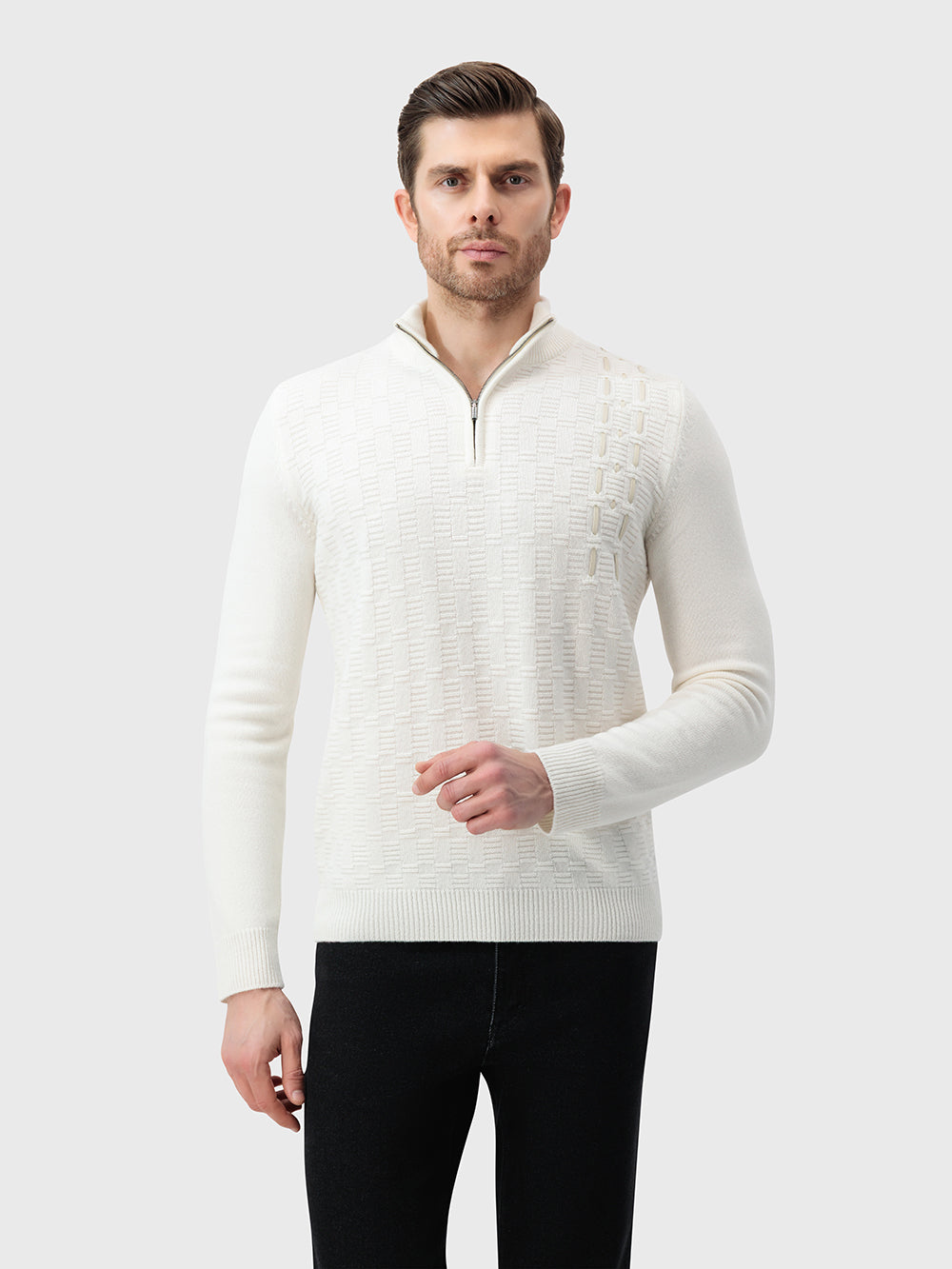 100% Lambswool Fitted Half-Zip Sweater - Blond Fawn