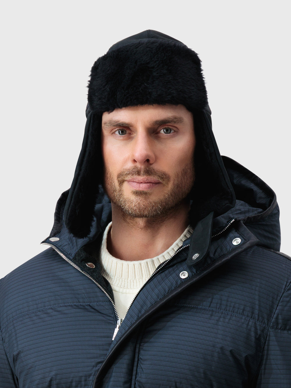 Shearling and Deerskin Trapper - Dark Navy