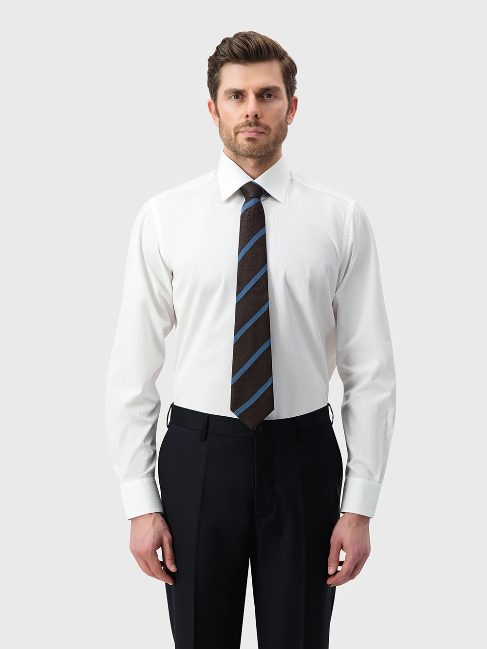 Silk Knitted Diagonal Stripe Tie - Chocolate