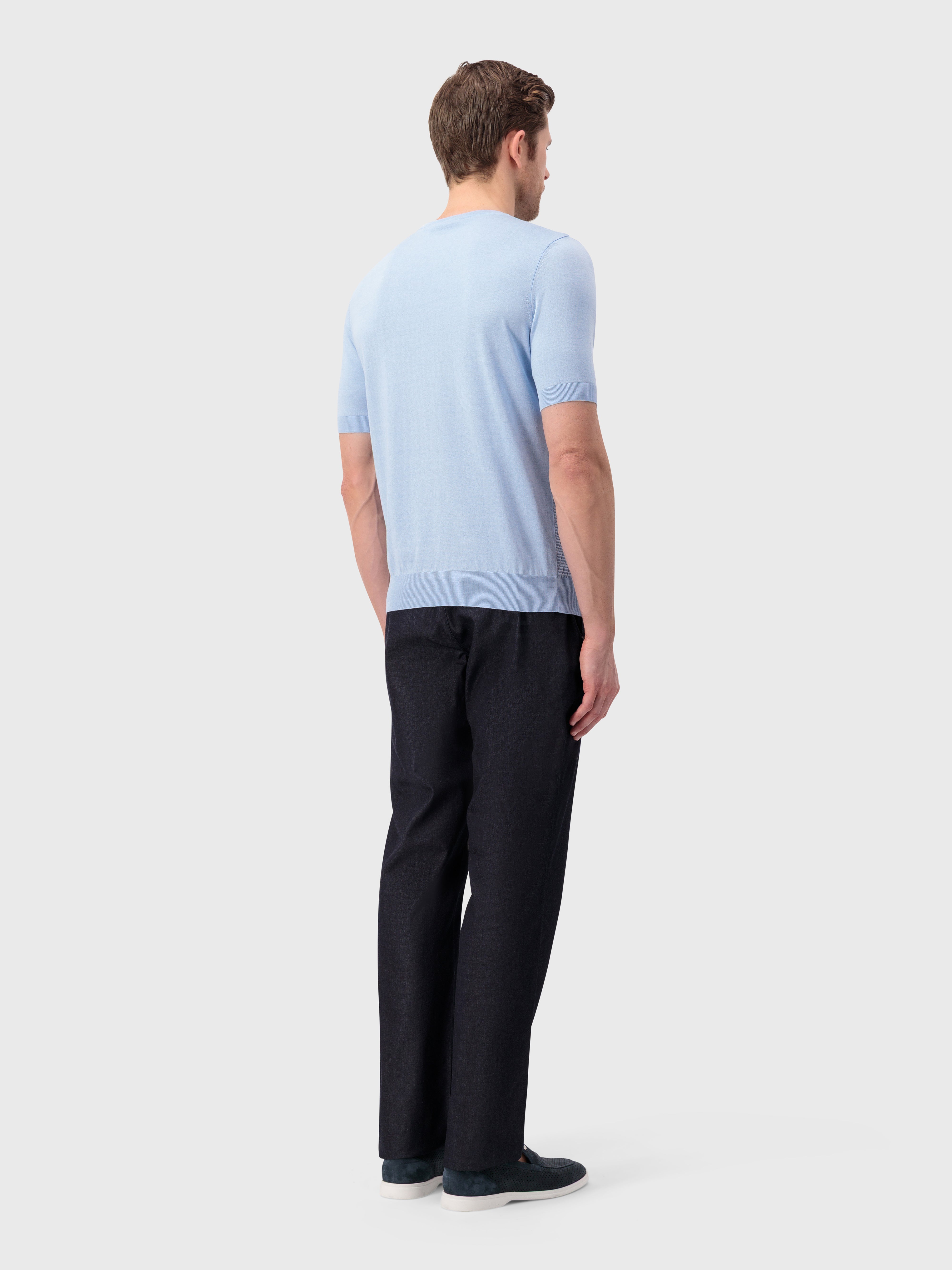 "Basket" Silk and Cotton Knit Shirt - Pale Blue Oxyn