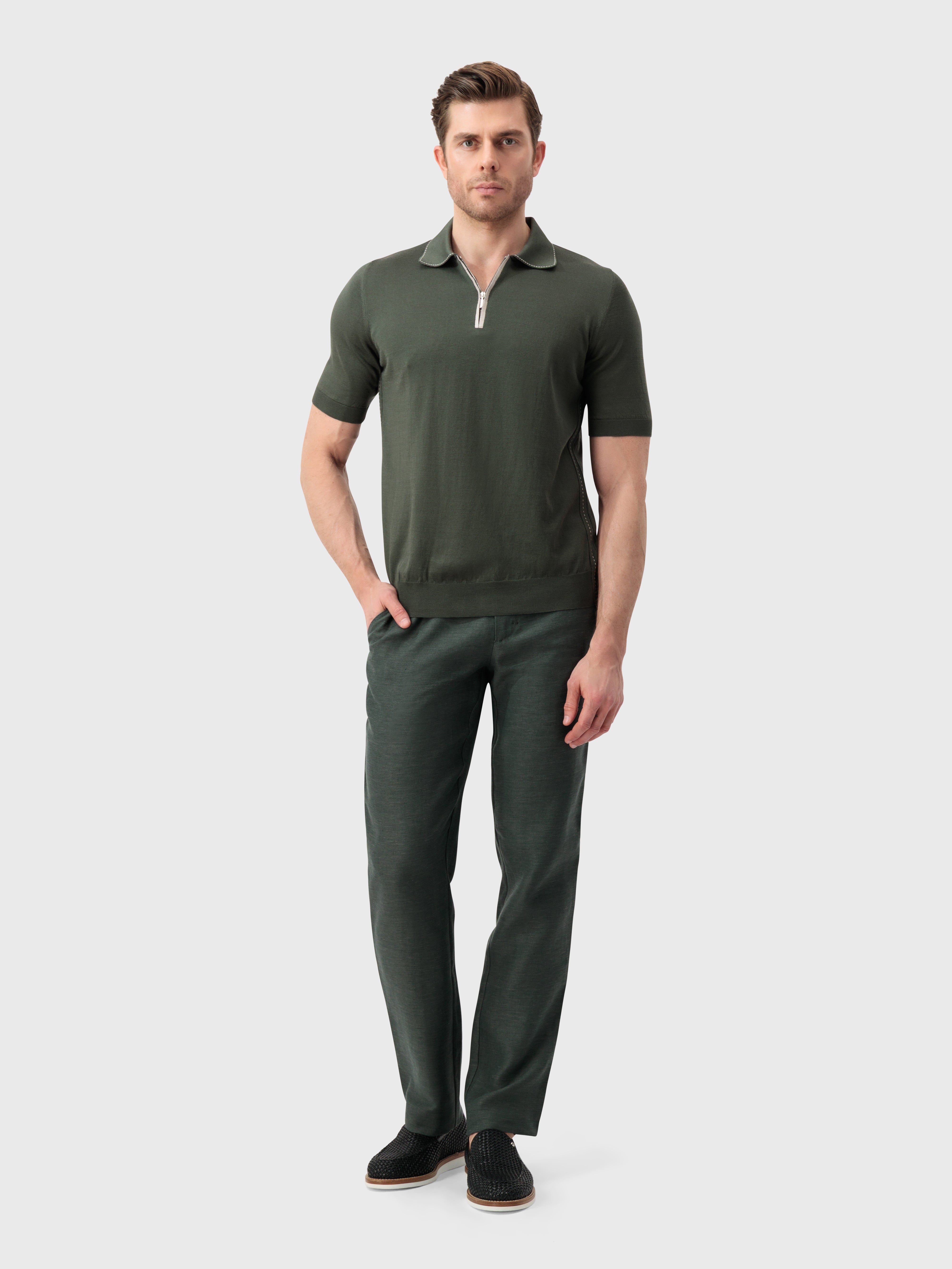 Поло из шелка и хлопка с крокодиловыми узорами - глубокий военный