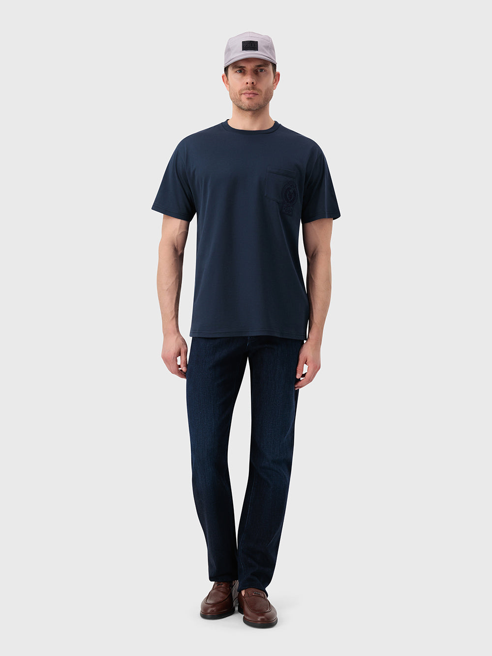 "ZILLI Crest" Embroidery T-Shirt - Dark Navy