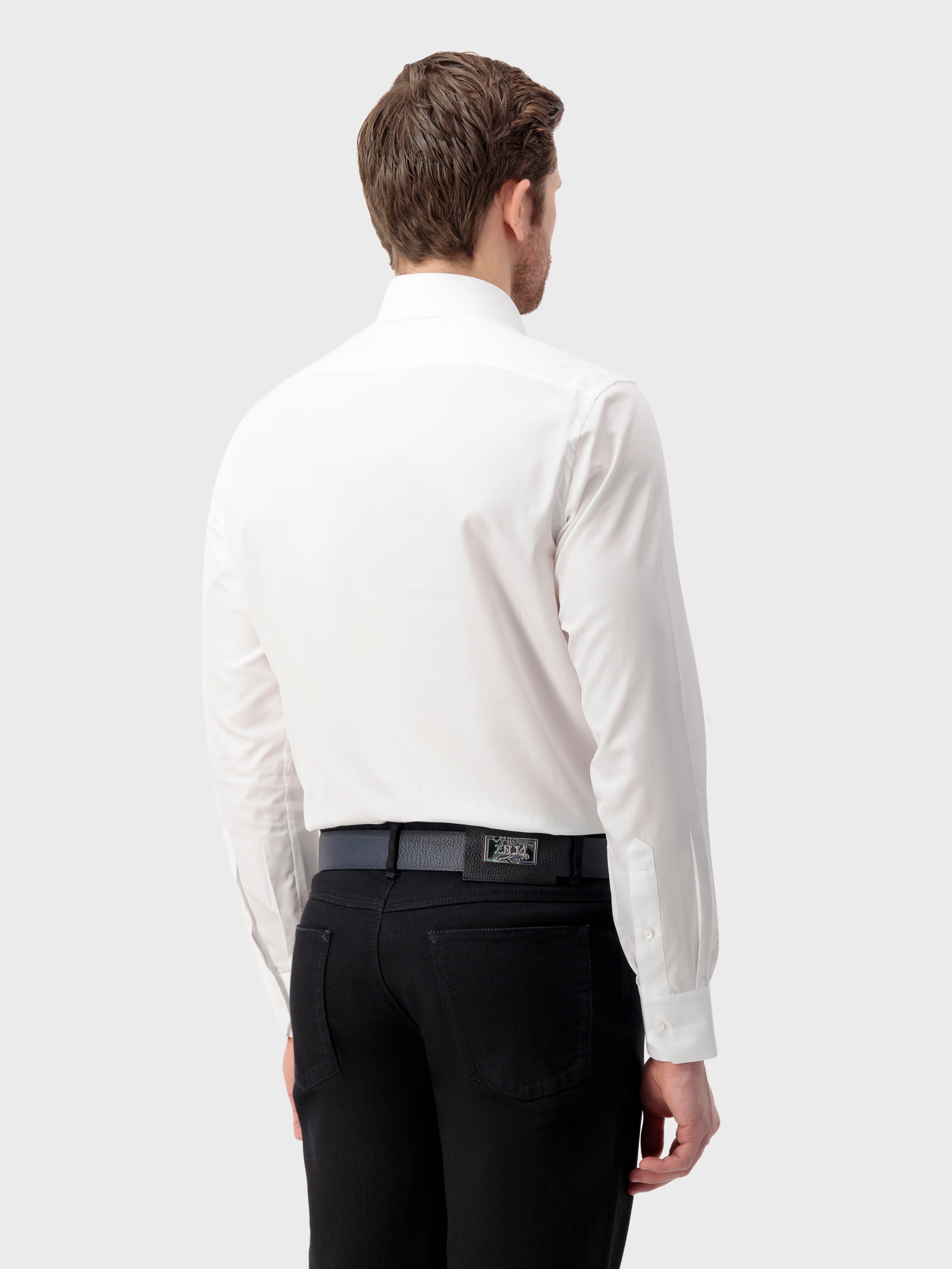 Хлопковая рубашка с одним отложным воротником - Белый