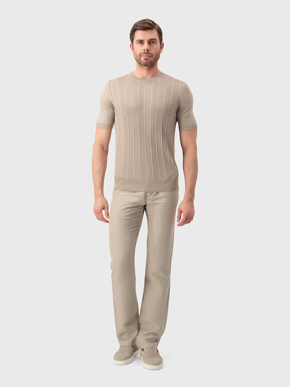 Silk-Knit Stripe Polo Shirt - Pale Fawn