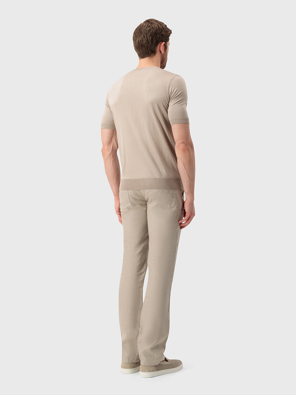 Silk-Knit Stripe Polo Shirt - Pale Fawn