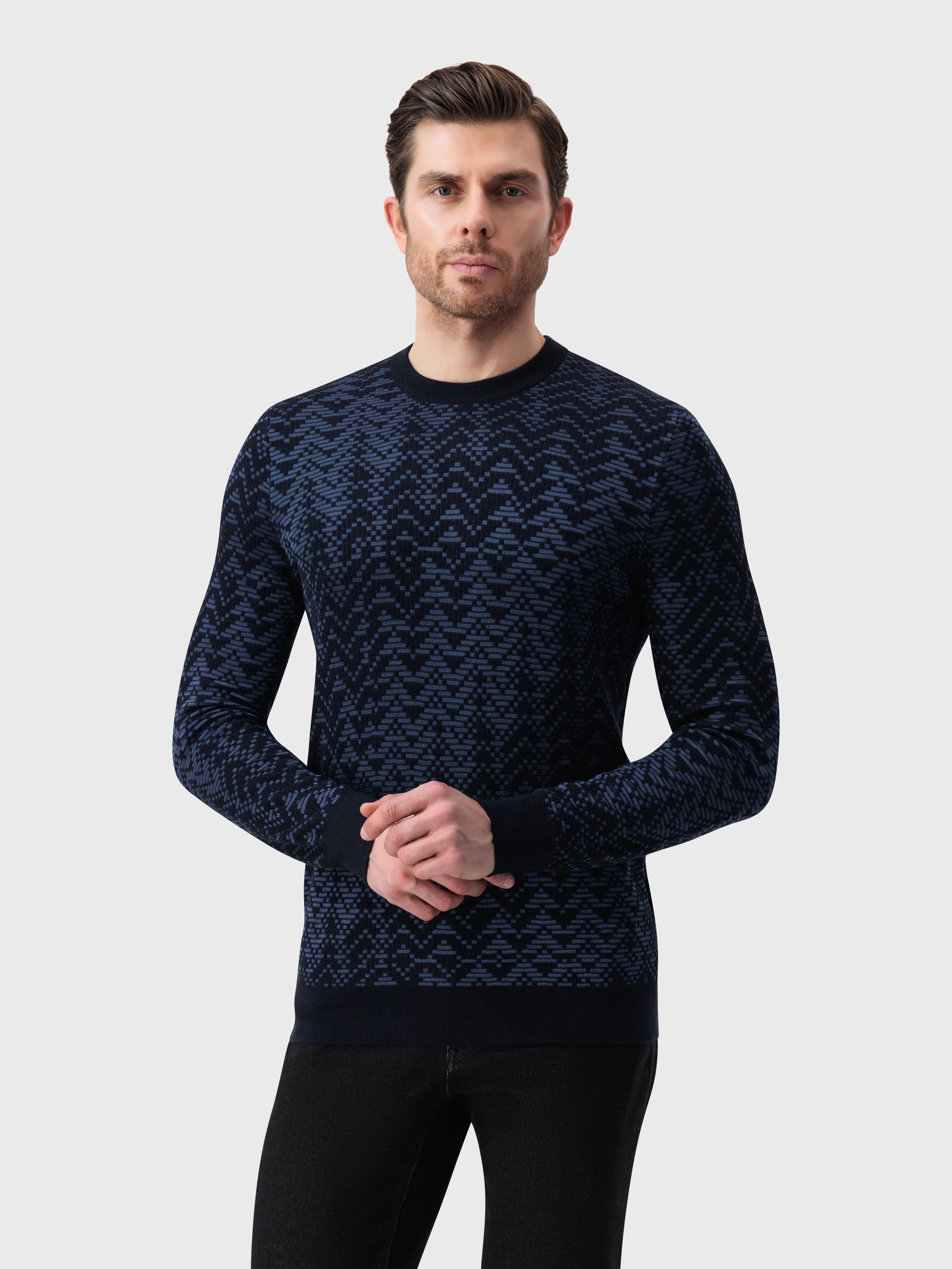 Пуловер с шевронным узором - темно-темноморский