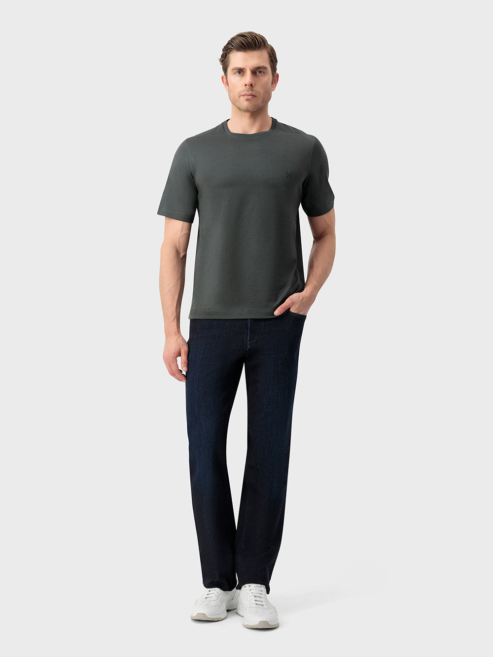 "ZILLI Club Lion" Embroidery Cotton Shirt - Deep Military