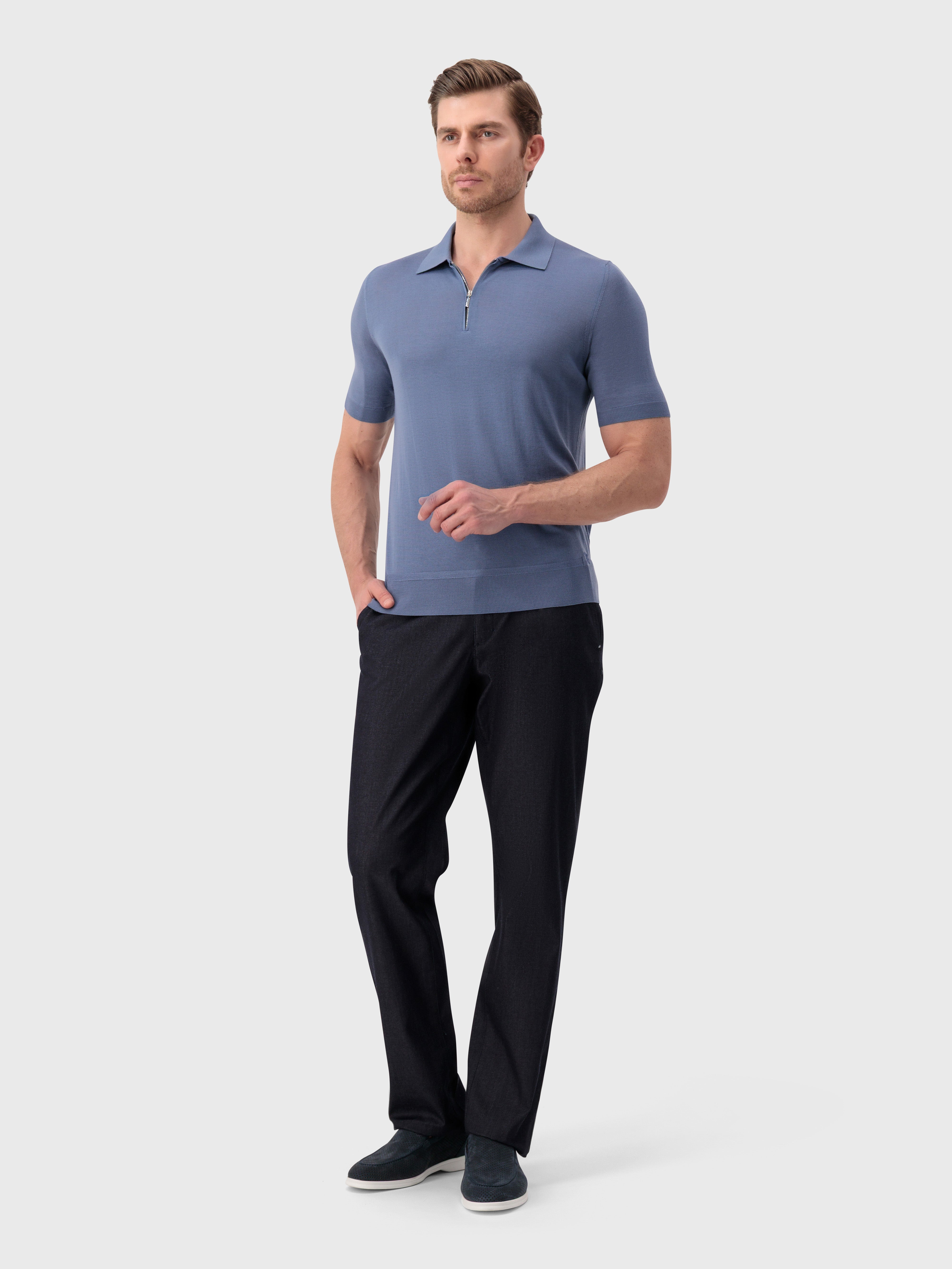 "Lion Piquet" Wool Knit Polo - Pale Blue Onyx