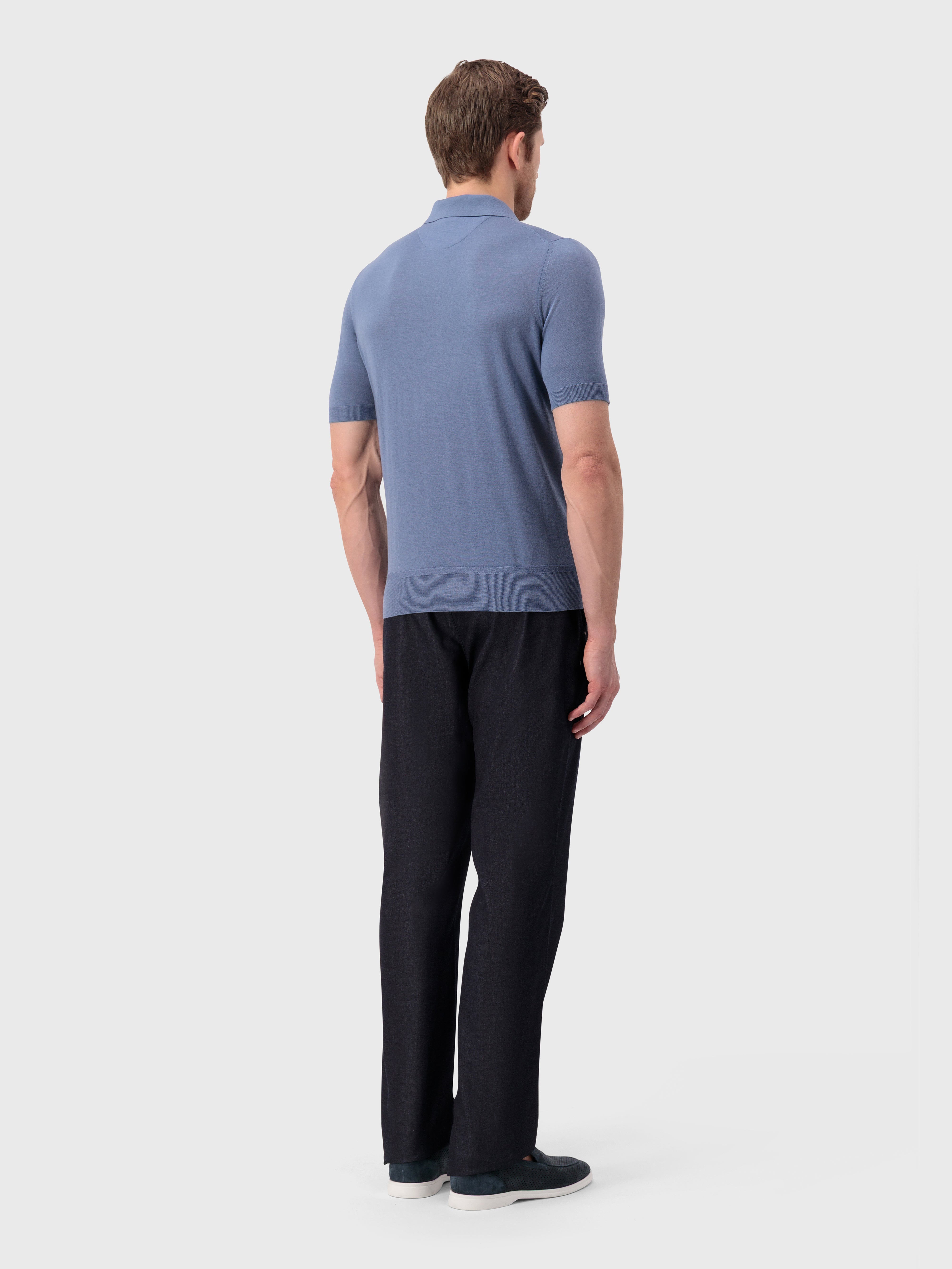 "Lion Piquet" Wool Knit Polo - Pale Blue Onyx