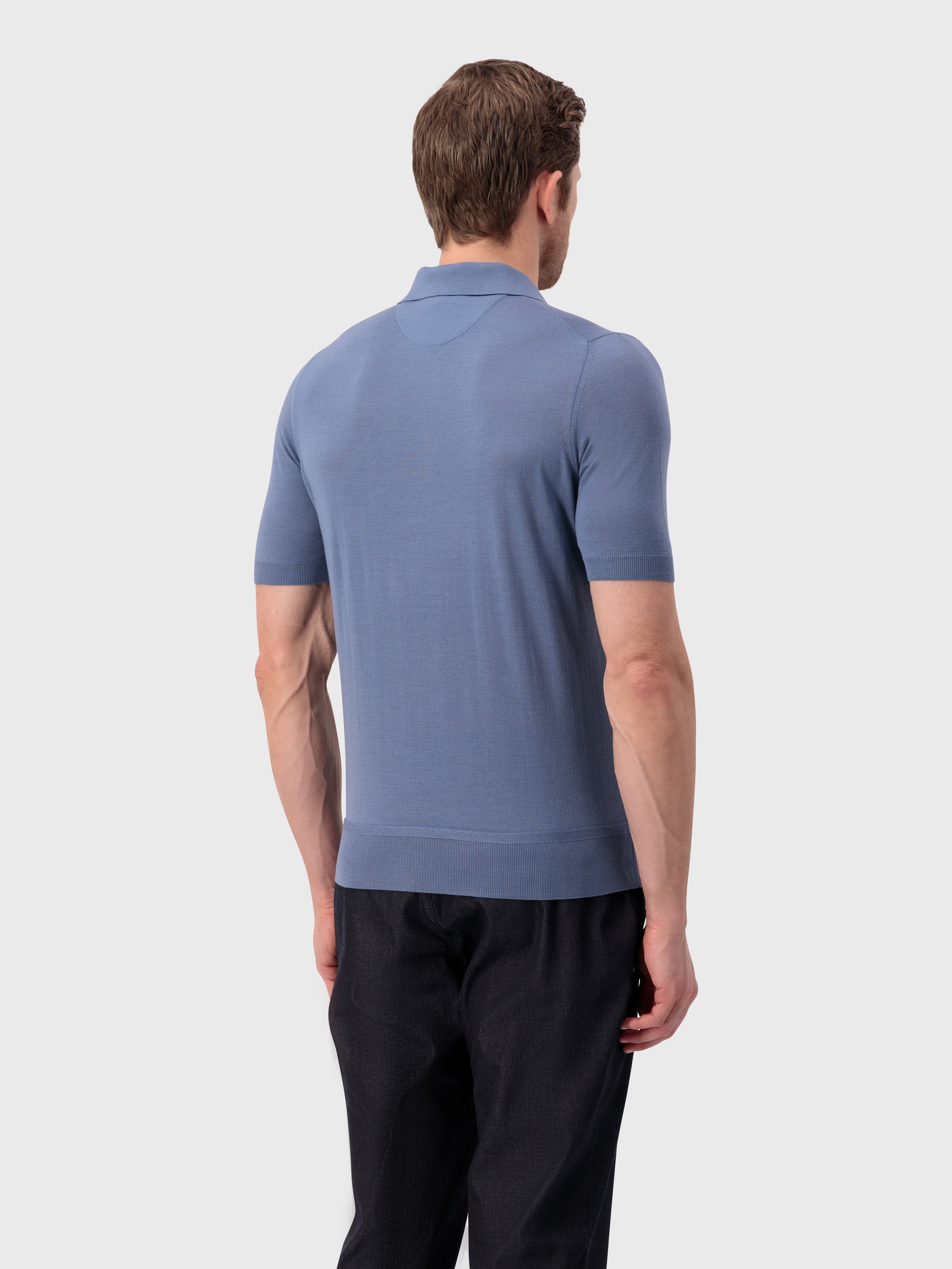 "Lion Piquet" Wool Knit Polo - Pale Blue Onyx