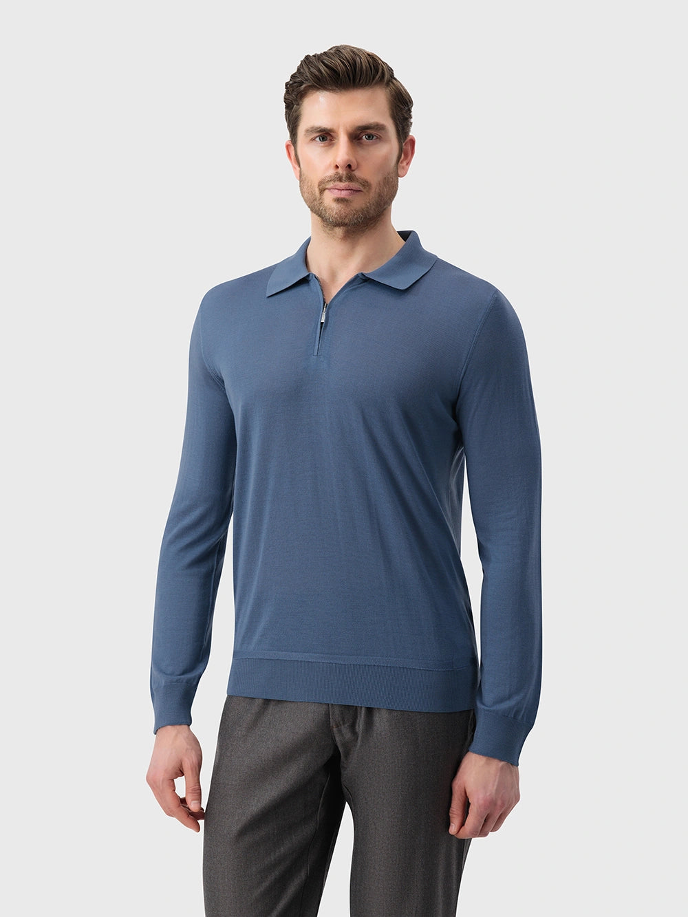 Wool Polo Half-Zip Knit – Oxford Blue