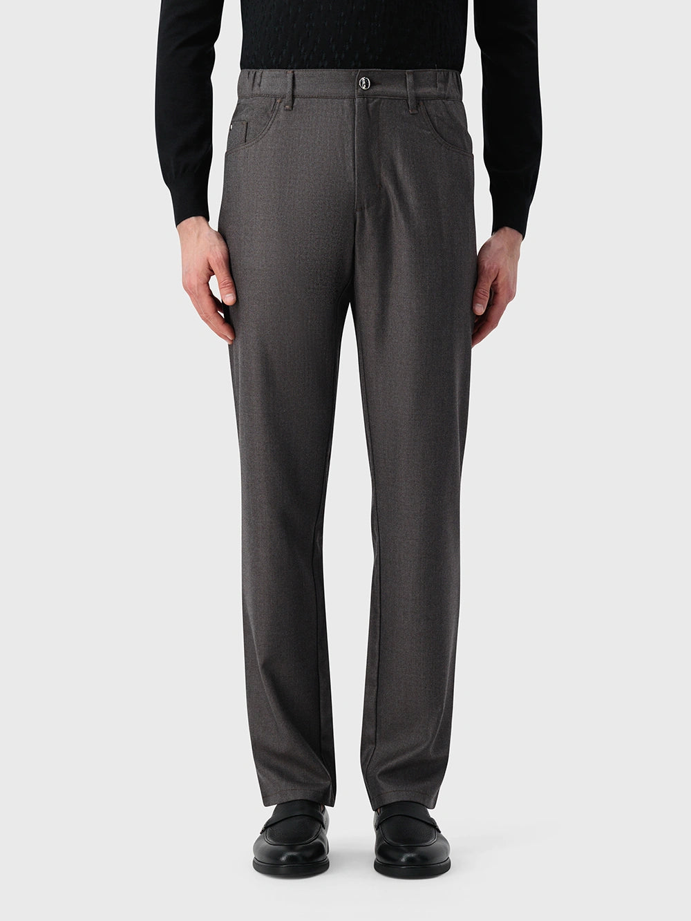 Wool Jean with Calf Leather Detail - Taupe