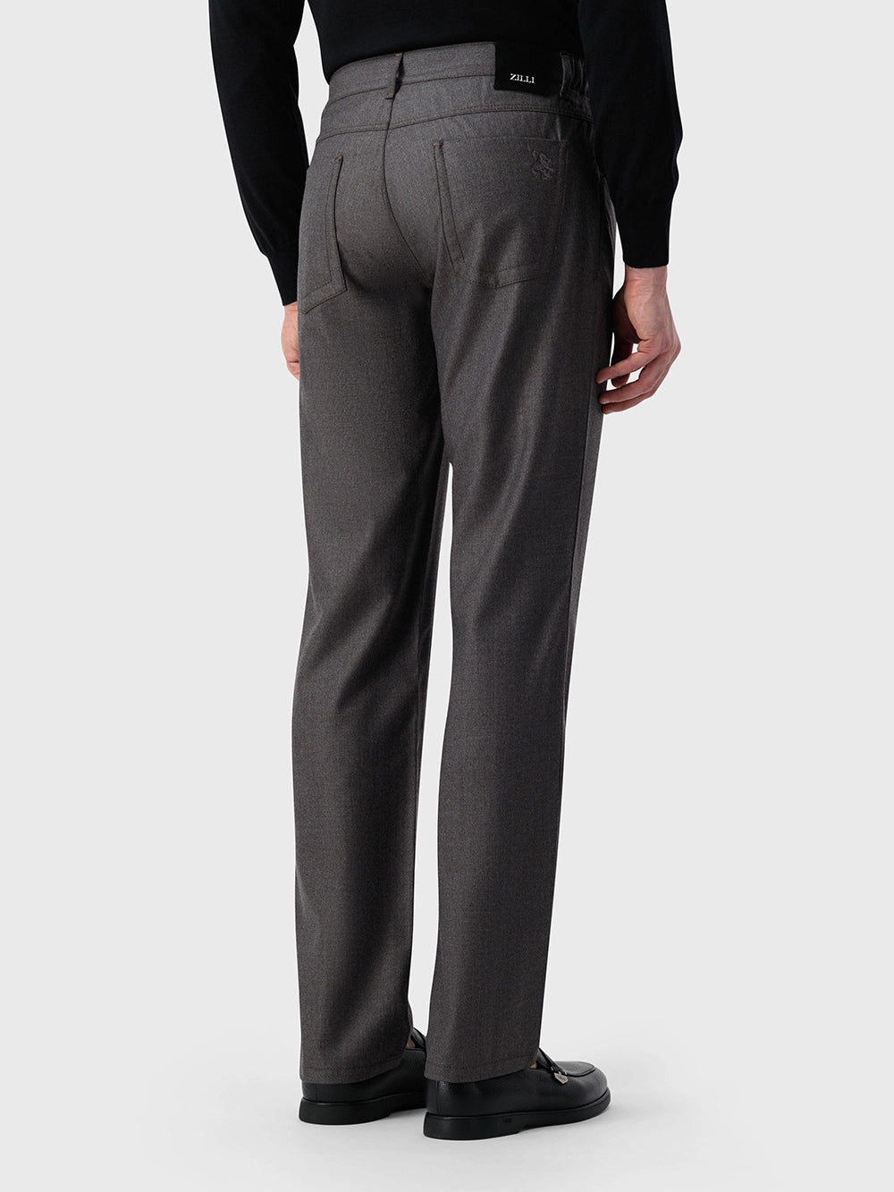 Wool Jean with Calf Leather Detail - Taupe