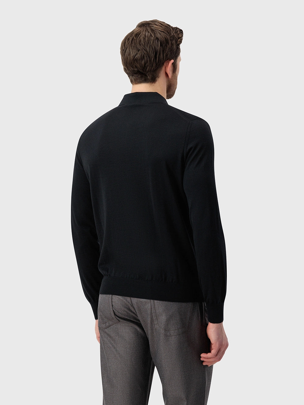 Speckled Half-Zip Knit with Crocodile Leather Trim – Black