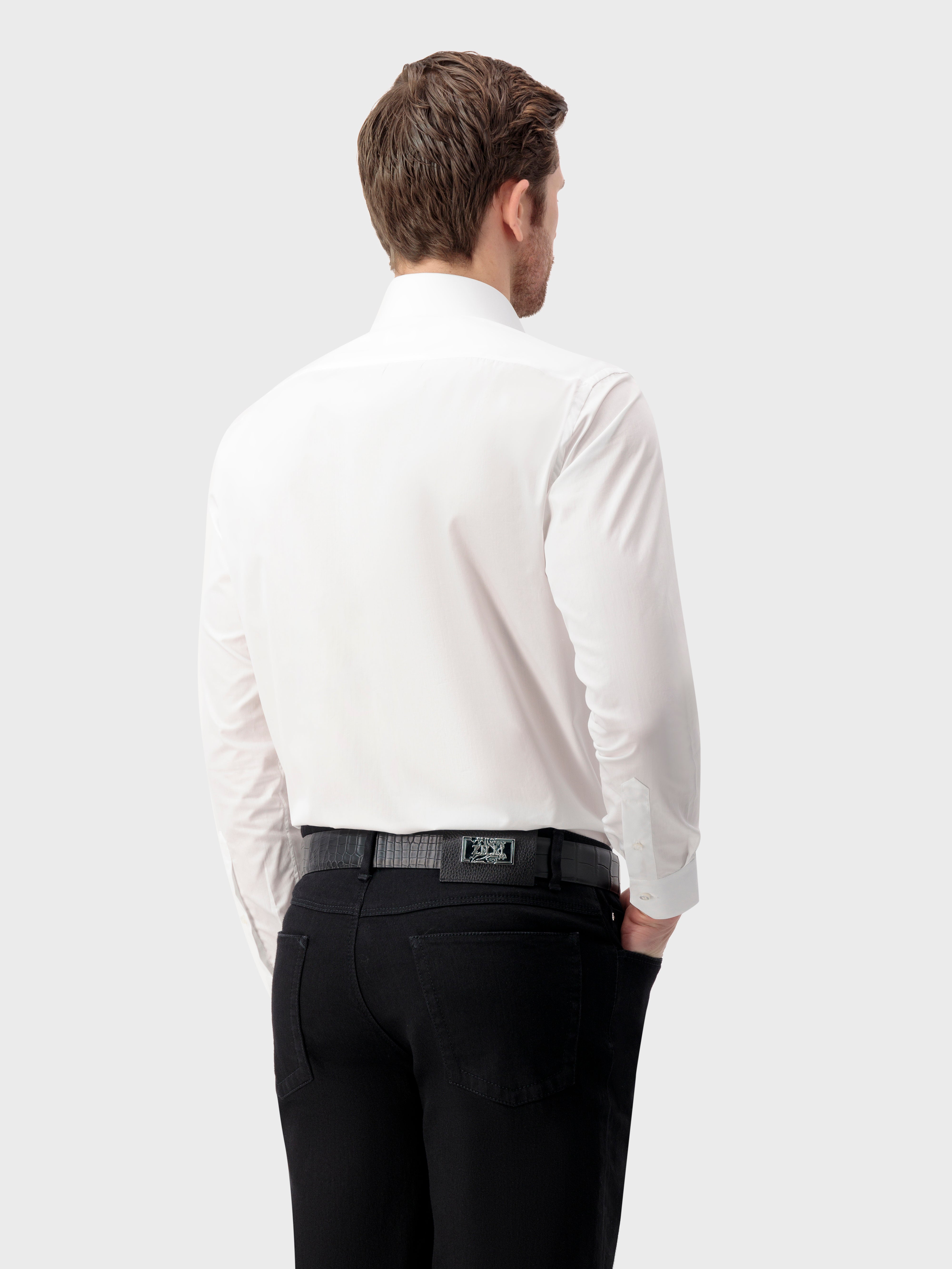 Хлопковая рубашка с одним отложным воротником - жемчужно-белый