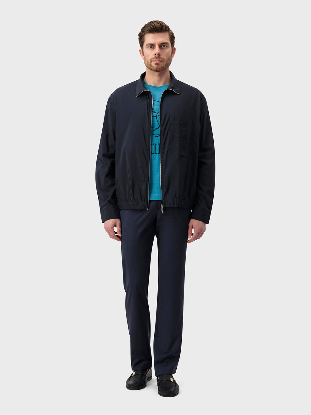 Single-Stitched Collar Bomber Jacket - Blue Navy