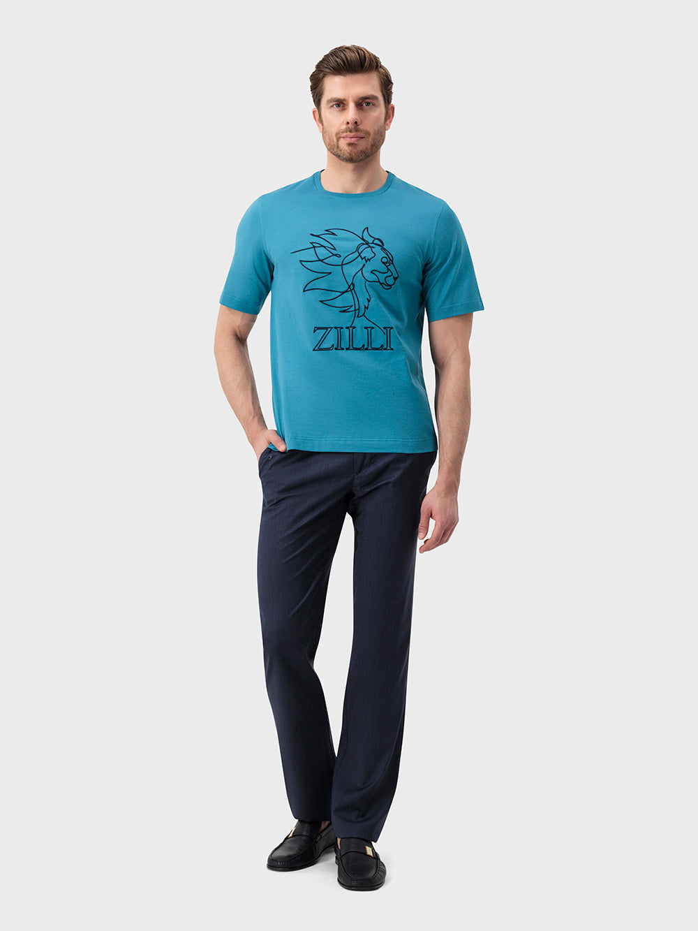 ZILLI "Big Lion" Embroidery Cotton Shirt - Peacock