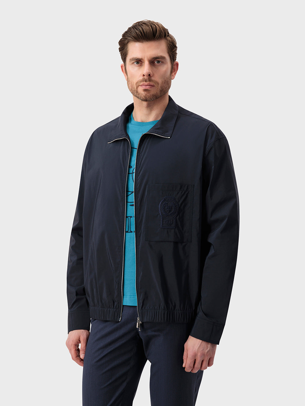Single-Stitched Collar Bomber Jacket - Blue Navy
