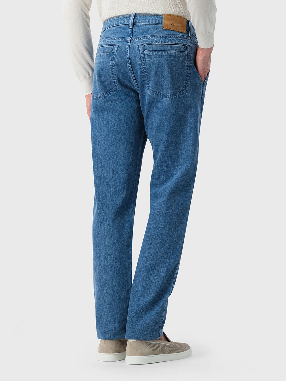 Cotton Denim Jean with Zilli Button - Oxford Blue