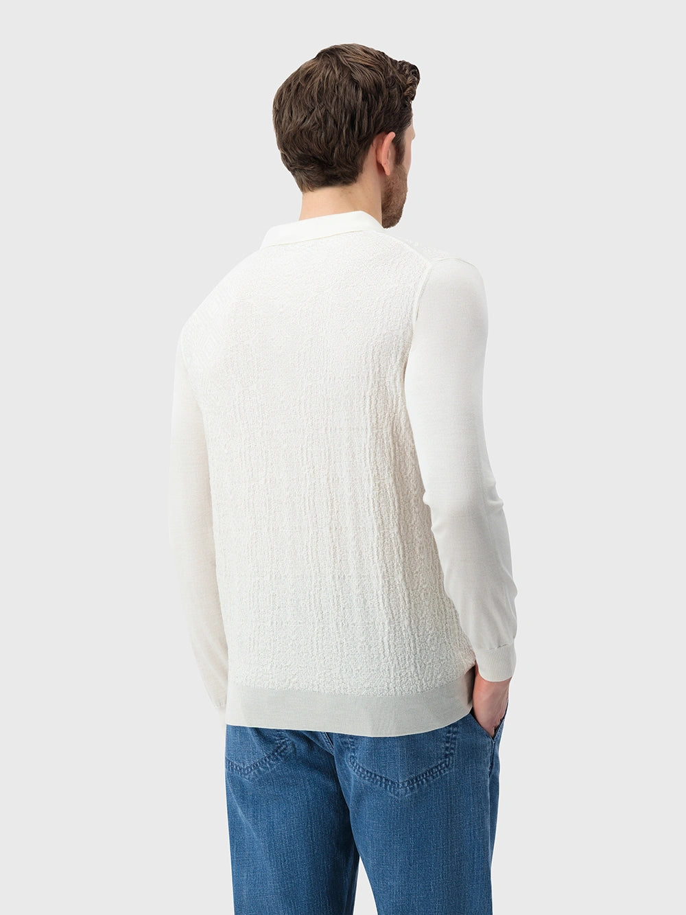 Wool-Silk Polo Half-Zip Pebbled Knit – Blond Fawn