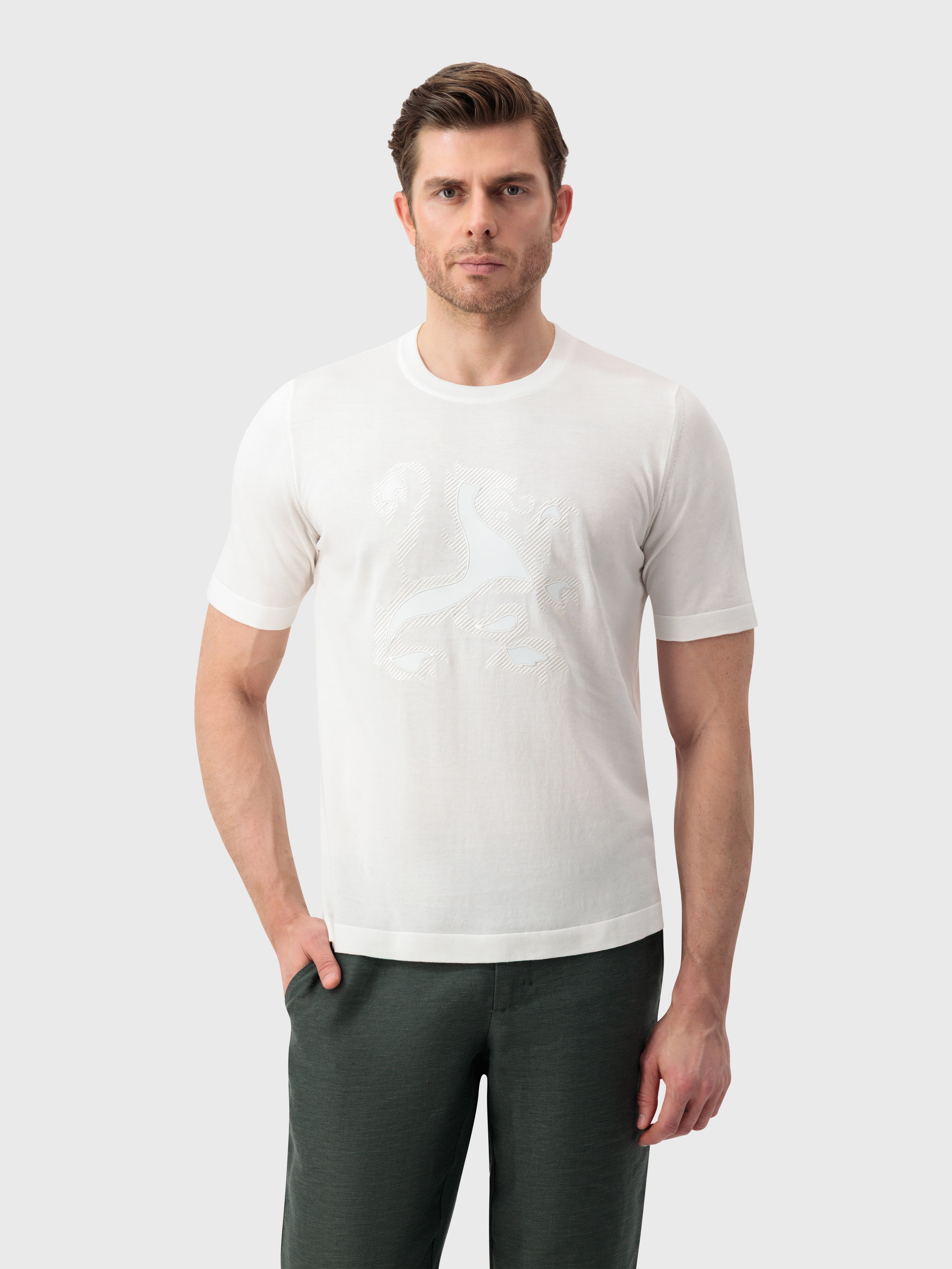 "Big Lion" Embroidery Cotton Shirt - Natural White