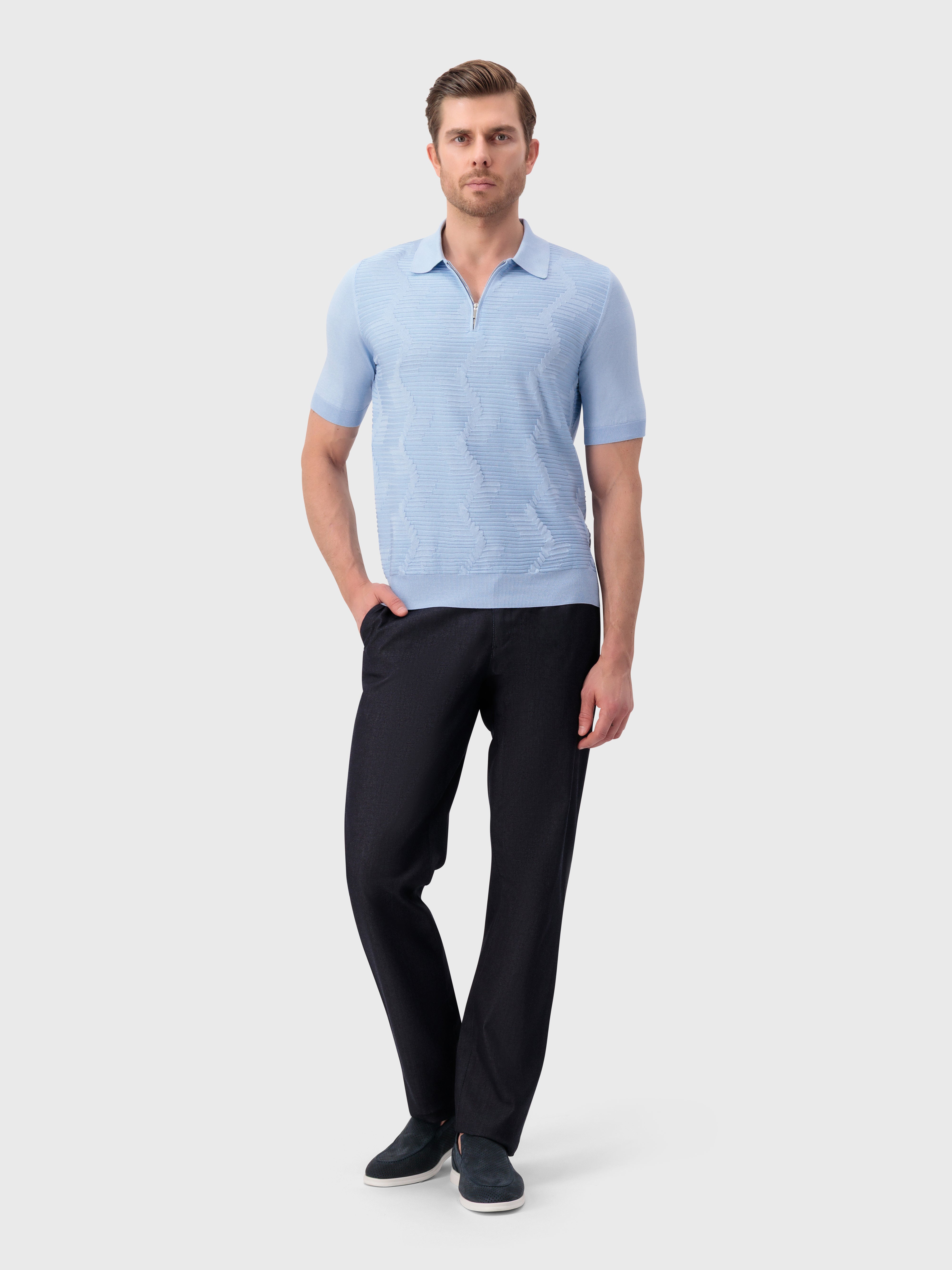 Поло из шелка и хлопка - Оксфордский синий