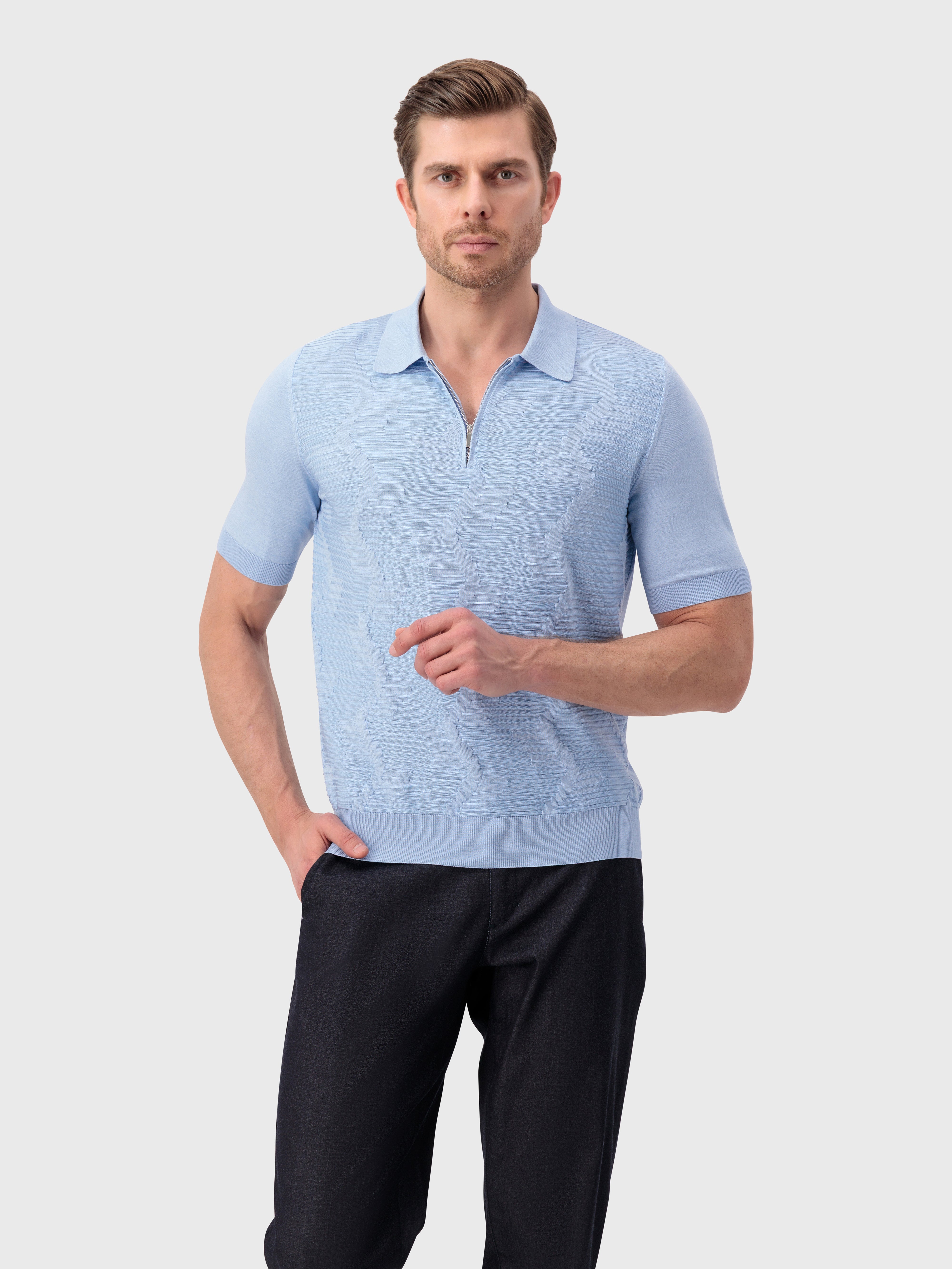 Поло из шелка и хлопка - Оксфордский синий