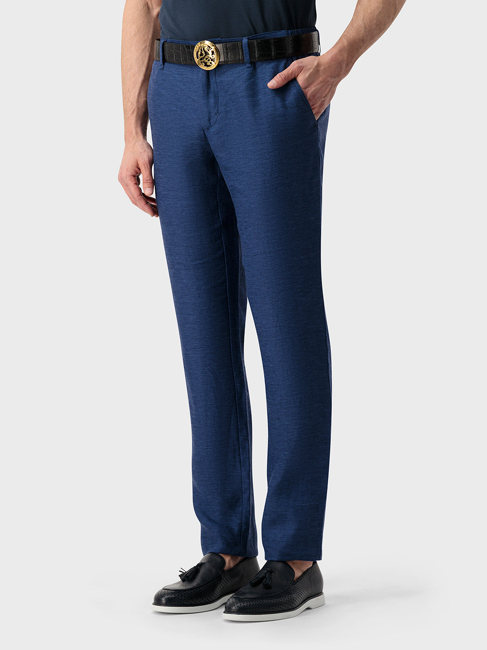 Льняные брюки в обтяжку - Синий Королевский