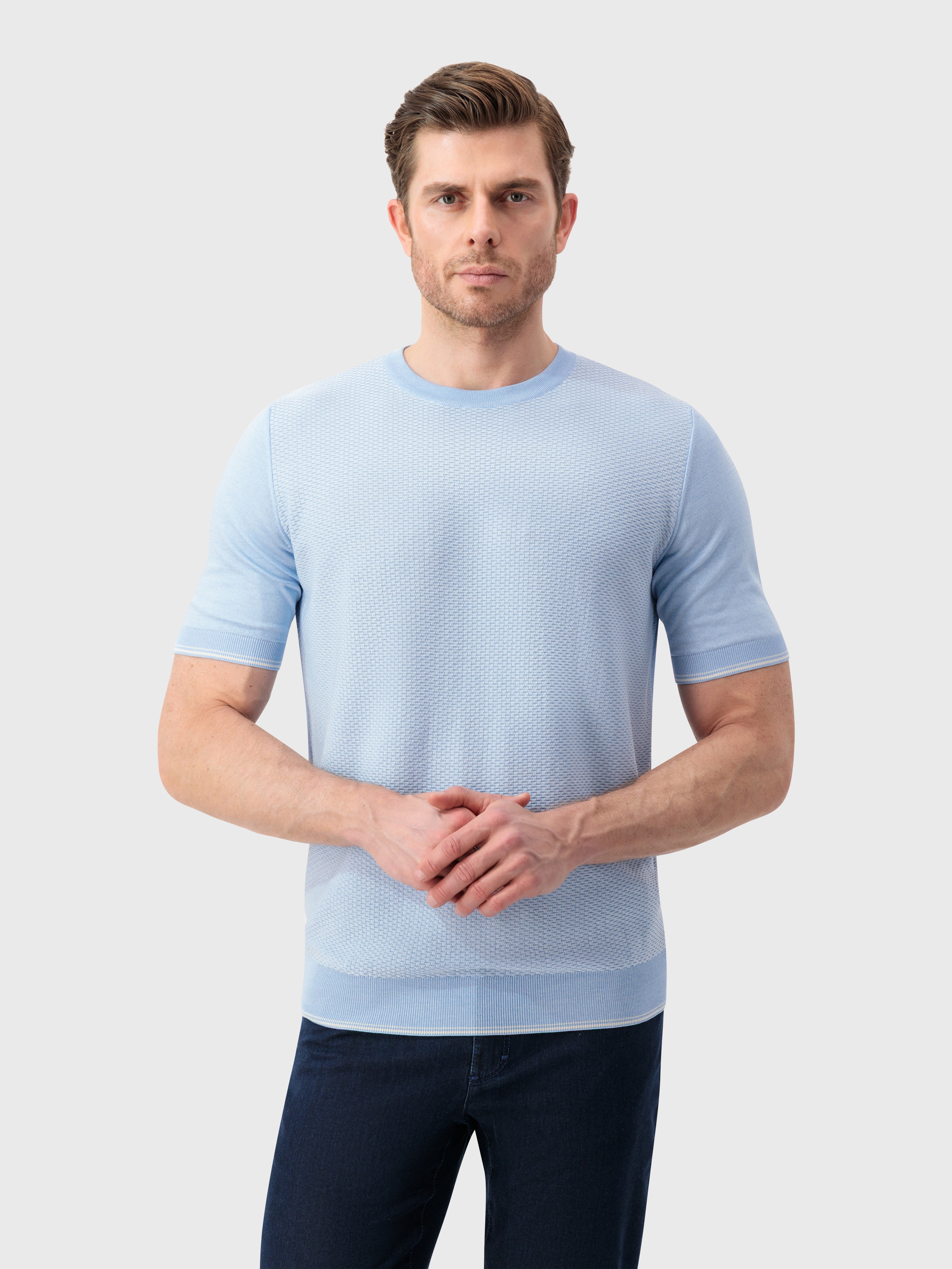 "Basket" Silk and Cotton Knit Shirt - Oxford Blue