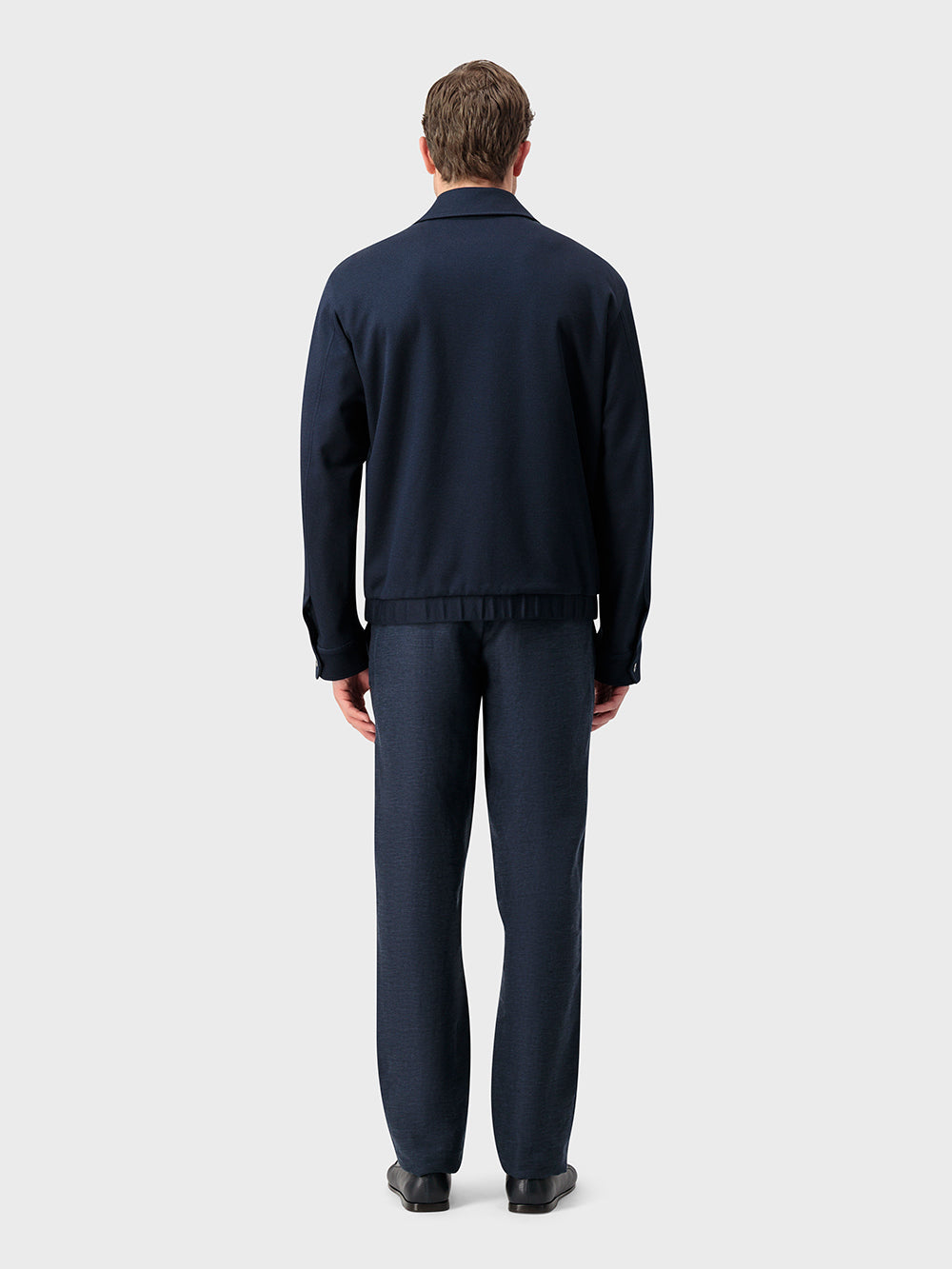 Single-Stitched Collar Silk and Cotton Bomber Jacket - Blue Navy