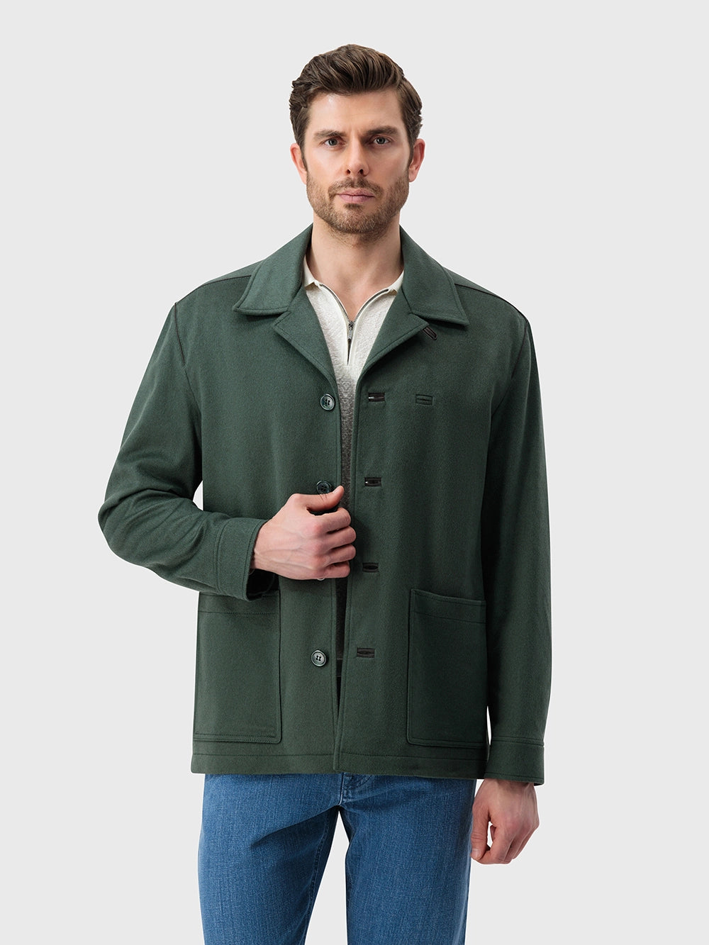 Buttoned Jacket with Dual-Tone Branded Buttons - Dark Sage
