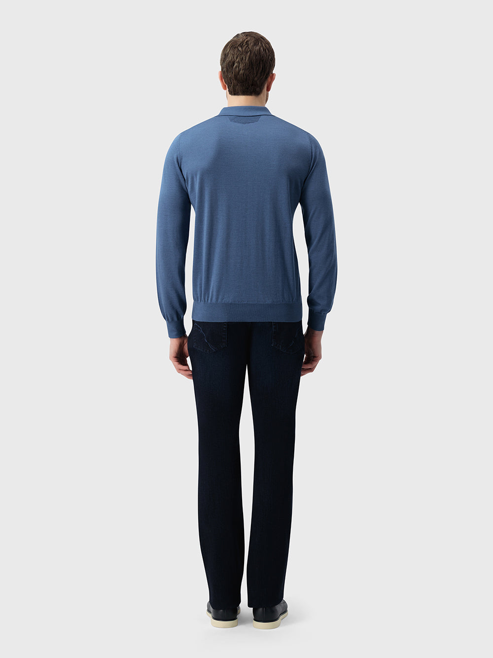60% Wool 40% Silk Zip Polo - Oxford Blue