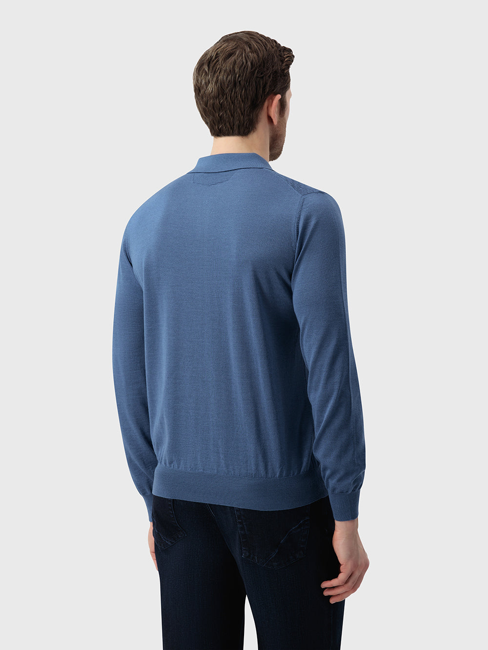 60% Wool 40% Silk Zip Polo - Oxford Blue
