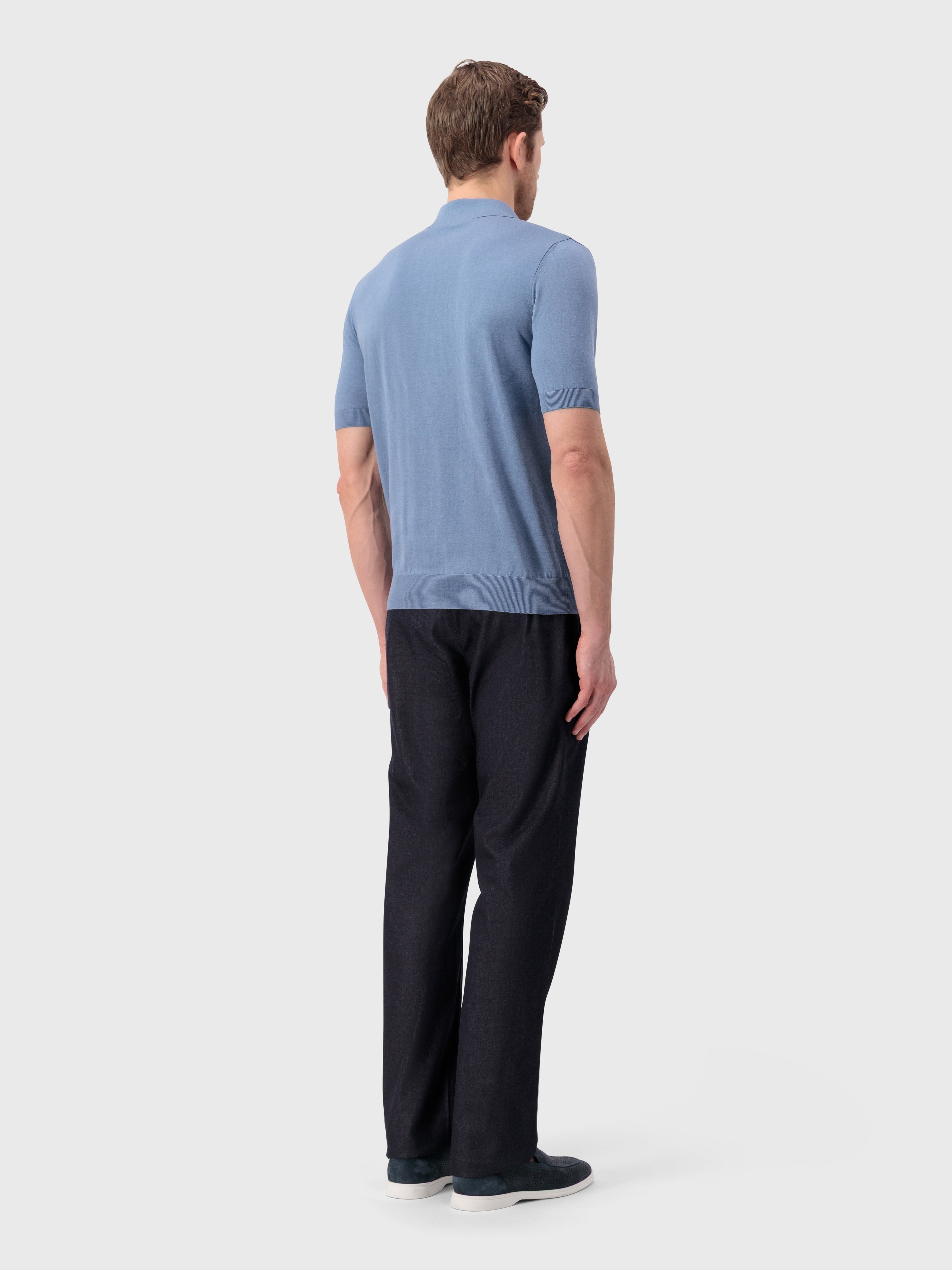 "Micro Lozenges" Silk and Cotton Knit Polo - Pale Blue Onyx