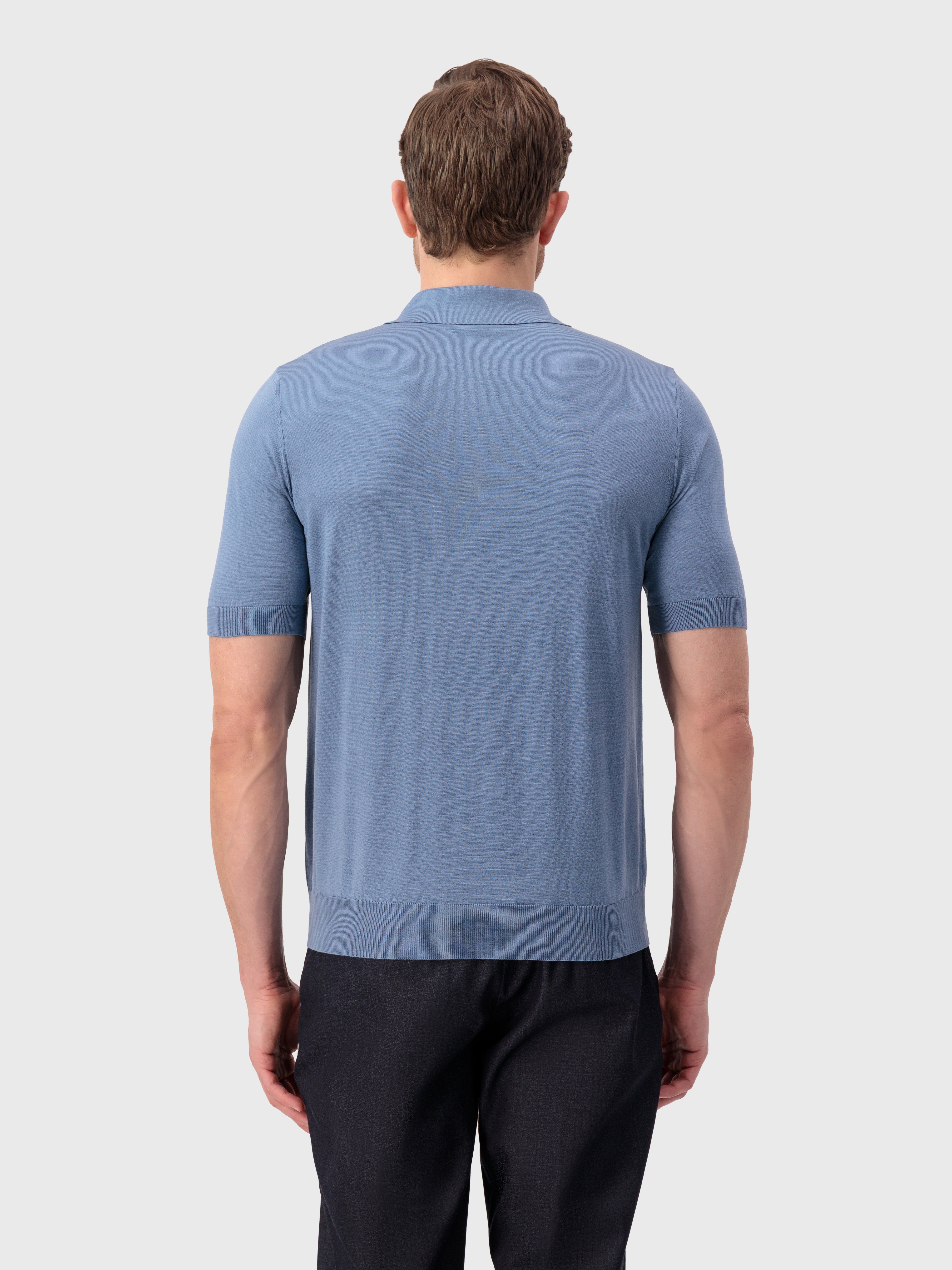 "Micro Lozenges" Silk and Cotton Knit Polo - Pale Blue Onyx