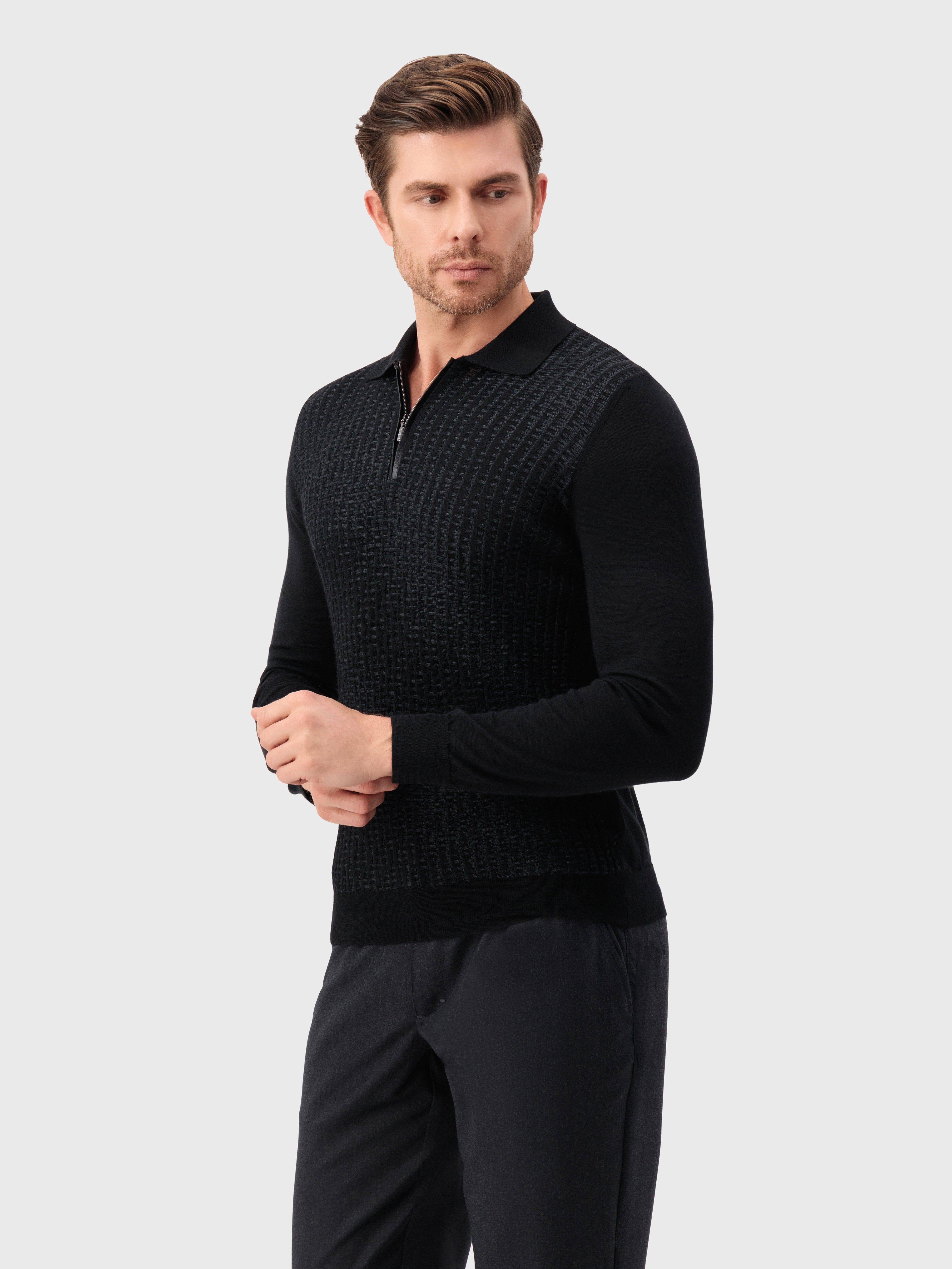 Трикотажное поло на молнии из кашемира и шелка Черный