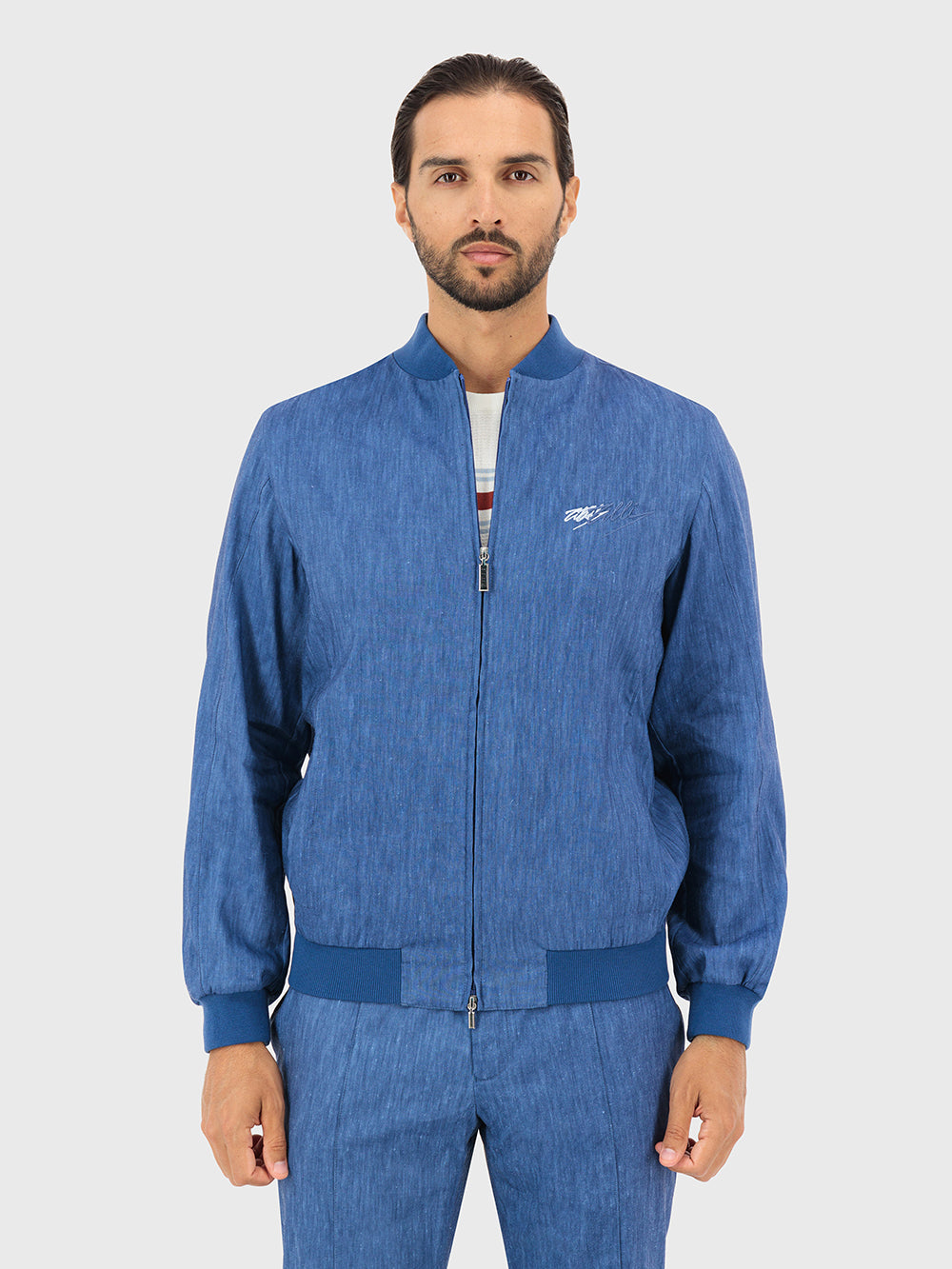 Linen and Wool Bomber with "ZILLI Signature" Embroidery